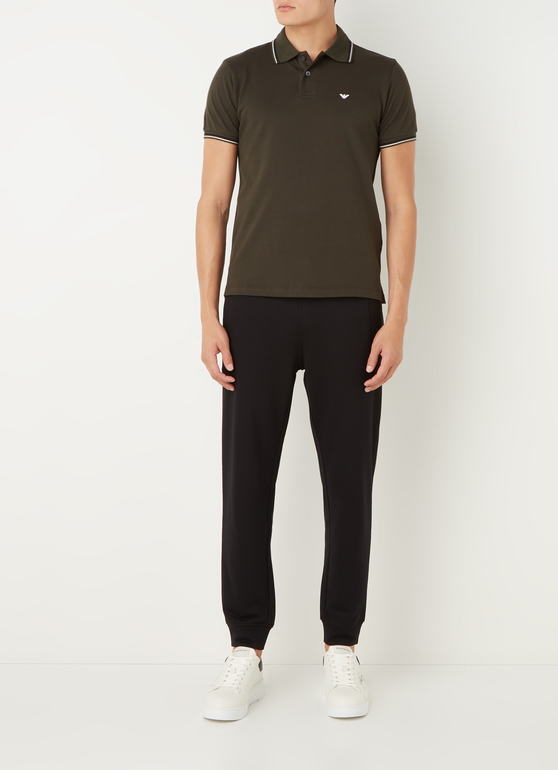 Armani Regular fit polo van piqué katoen met getipte boorden - voorkant 4 bronsgroen