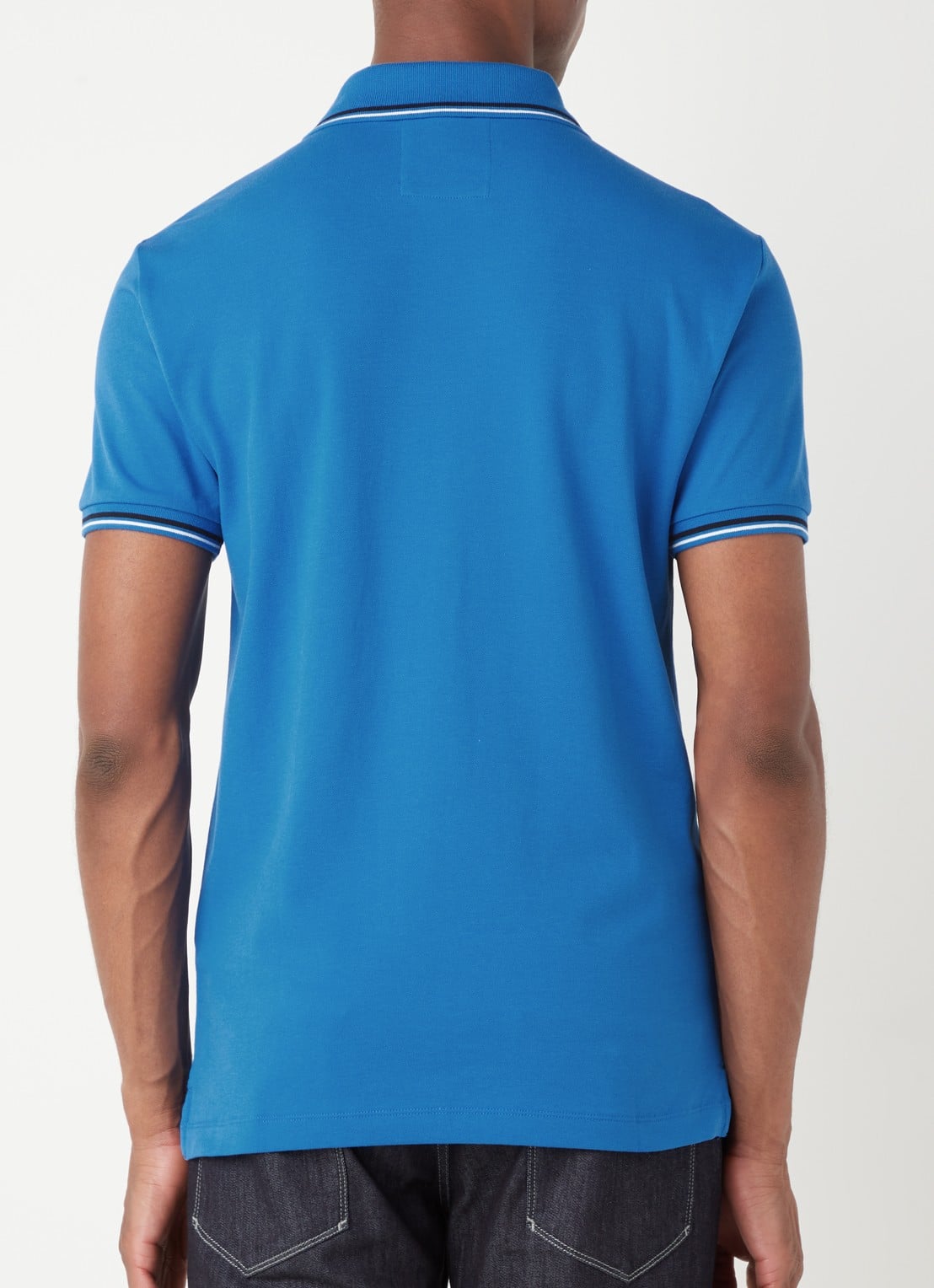 Armani Regular fit polo van piqué katoen met getipte boorden - achterkant kobaltblauw