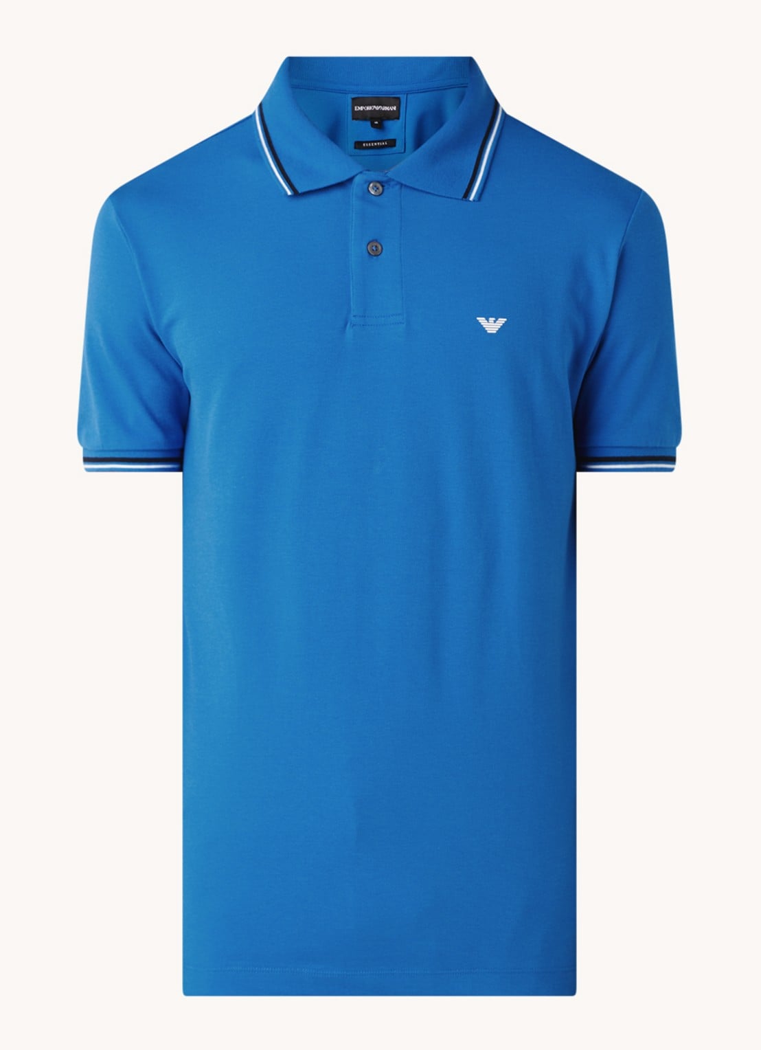 Armani Regular fit polo van piqué katoen met getipte boorden - voorkant 2 kobaltblauw