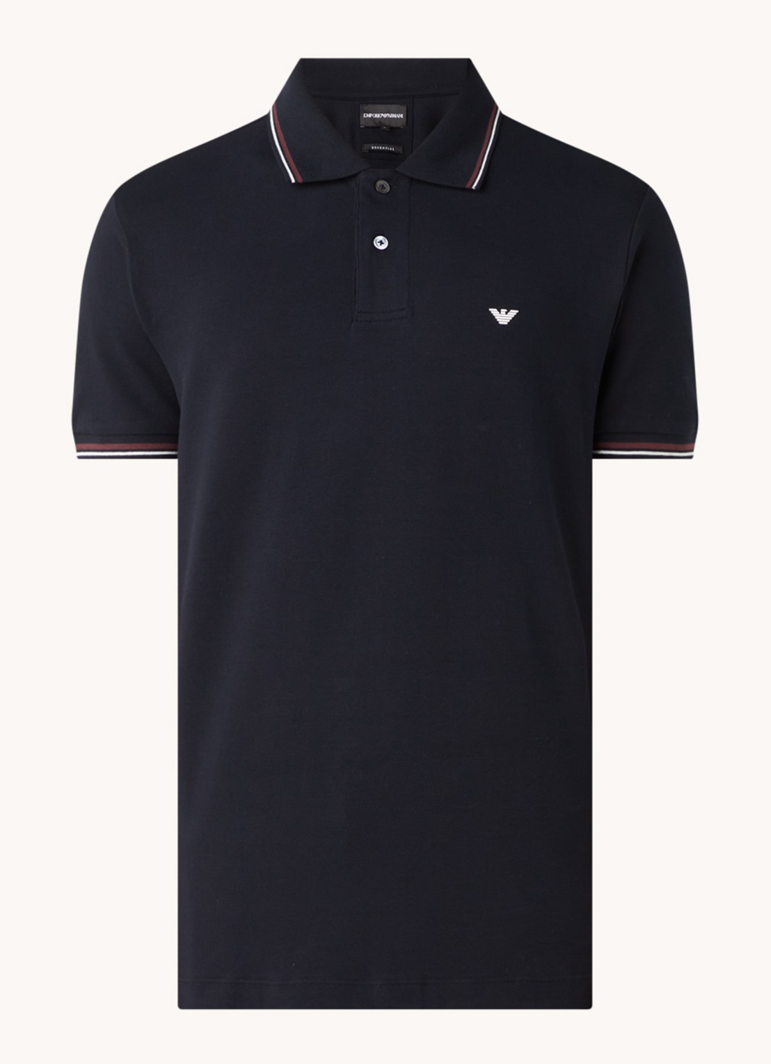 Armani Regular fit polo van piqué katoen met getipte boorden - voorkant 3 donkerblauw