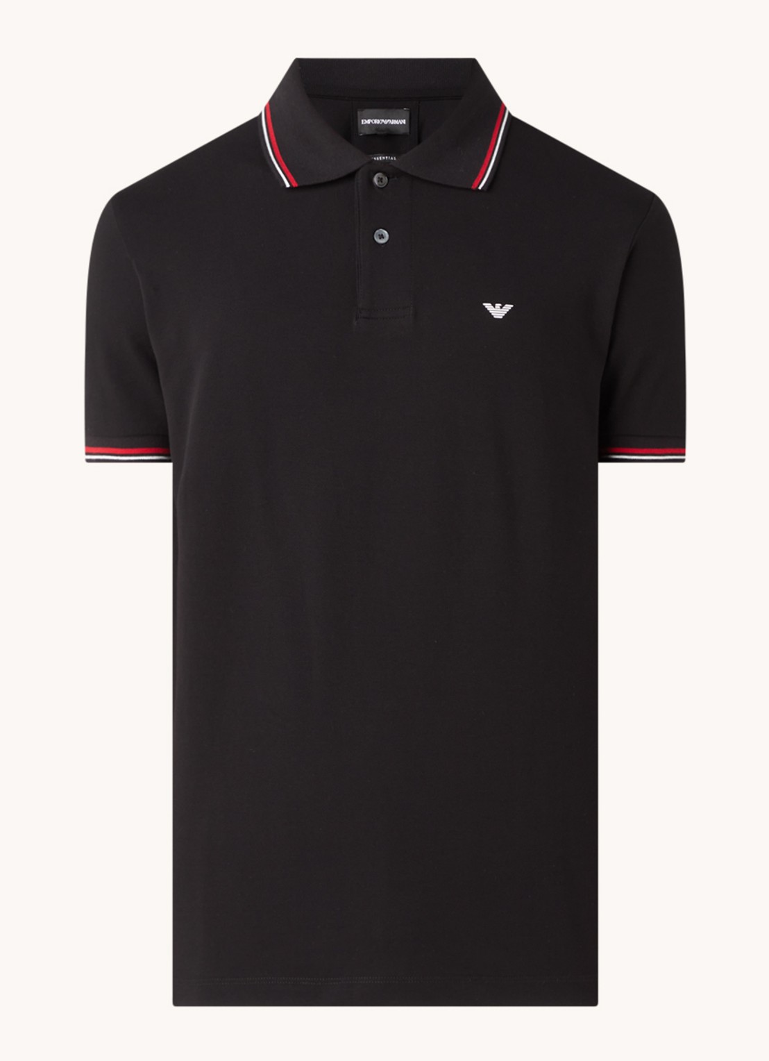 Armani Regular fit polo van piqué katoen met getipte boorden - voorkant 3 zwart