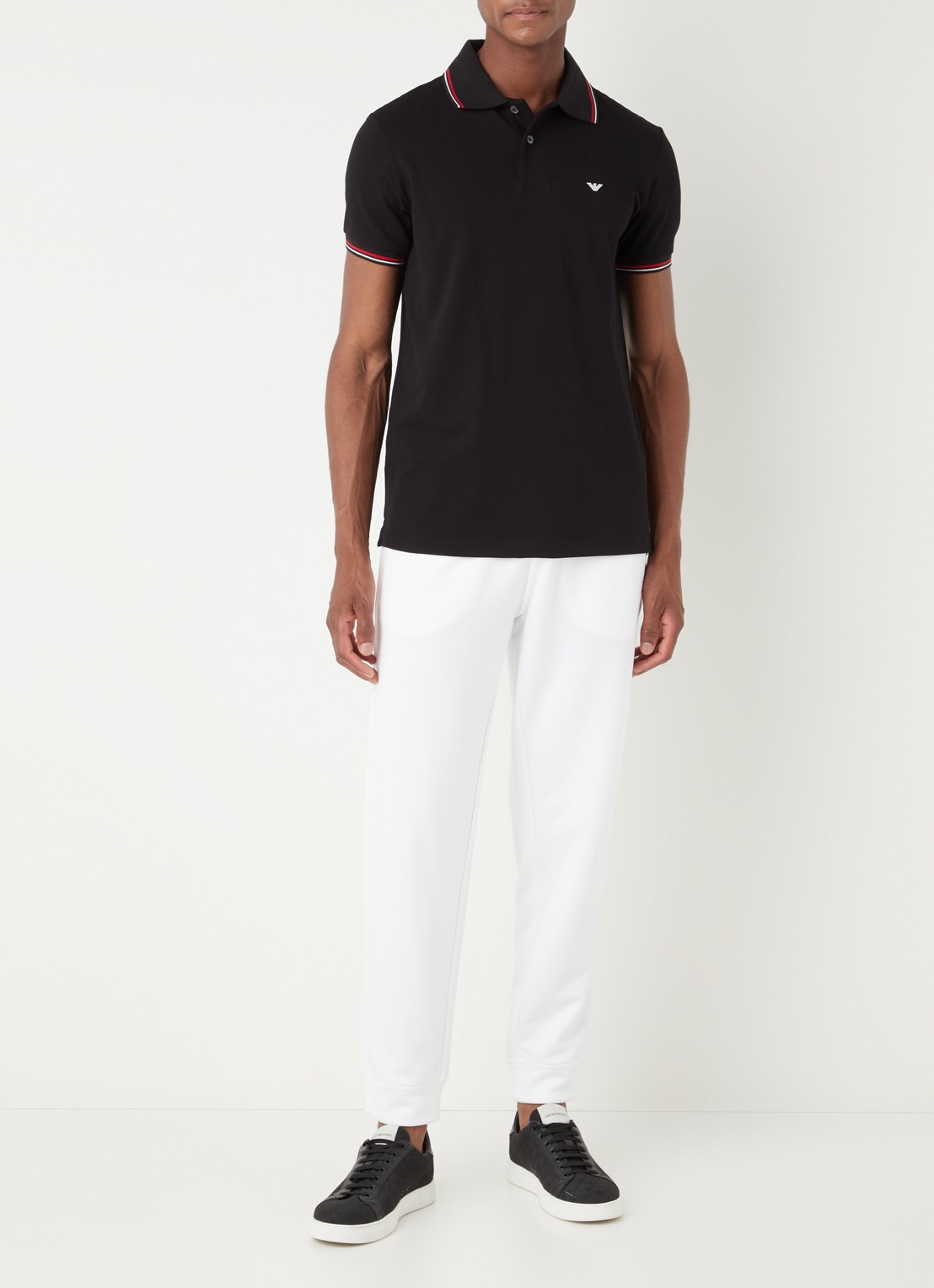 Armani Regular fit polo van piqué katoen met getipte boorden - voorkant 4 zwart