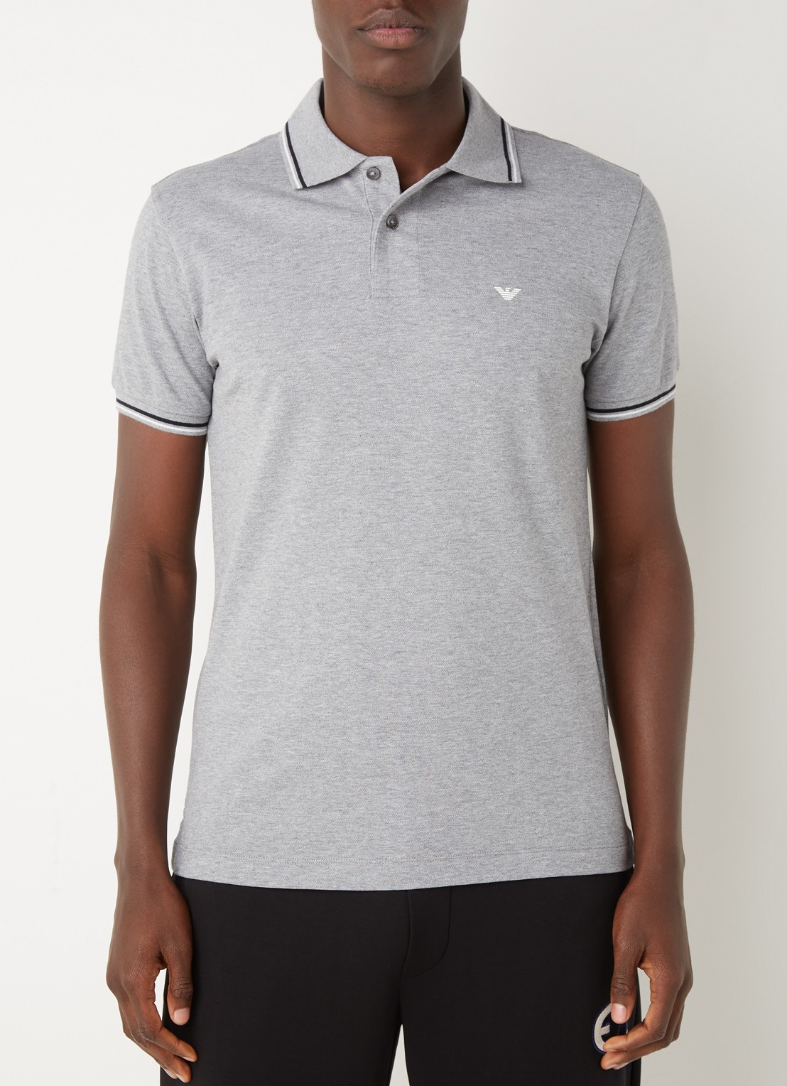 Armani Regular fit polo van piqué katoen met getipte boorden - detail 2 grijsmele