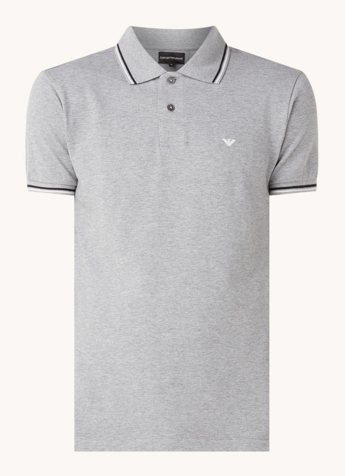 Armani Regular fit polo van piqué katoen met getipte boorden - voorkant 3 grijsmele