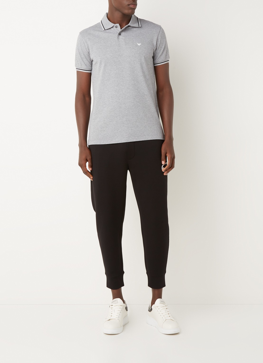 Armani Regular fit polo van piqué katoen met getipte boorden - voorkant 4 grijsmele