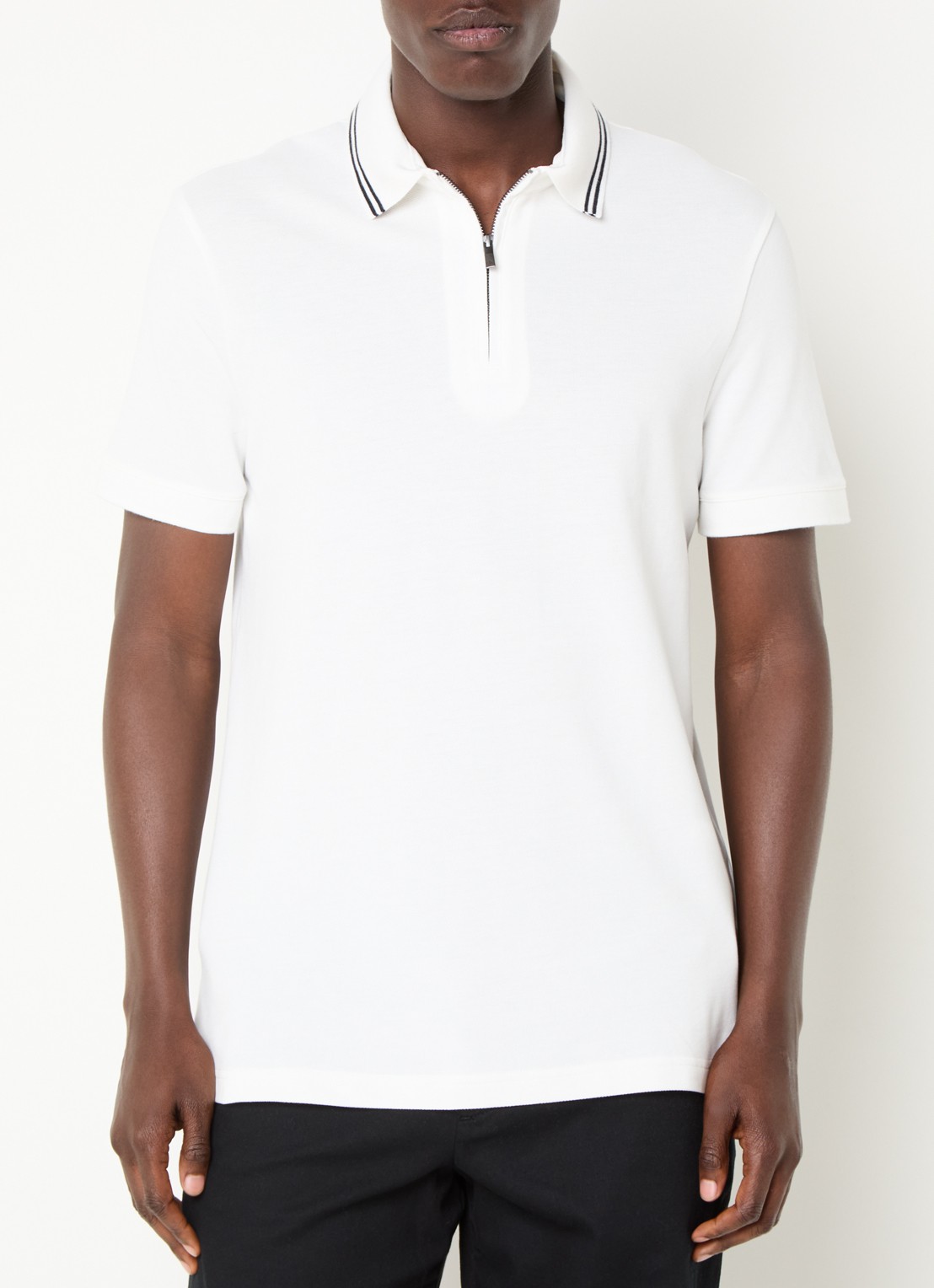 Armani Regular fit polo van piqué katoen met halve rits - detail gebroken wit