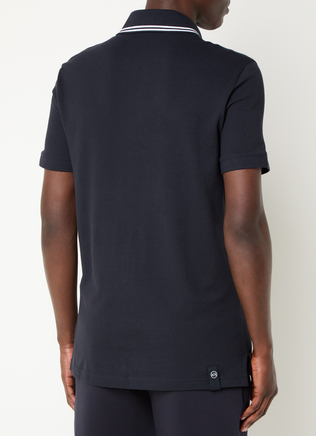 Armani Regular fit polo van piqué katoen met halve rits - achterkant donkerblauw