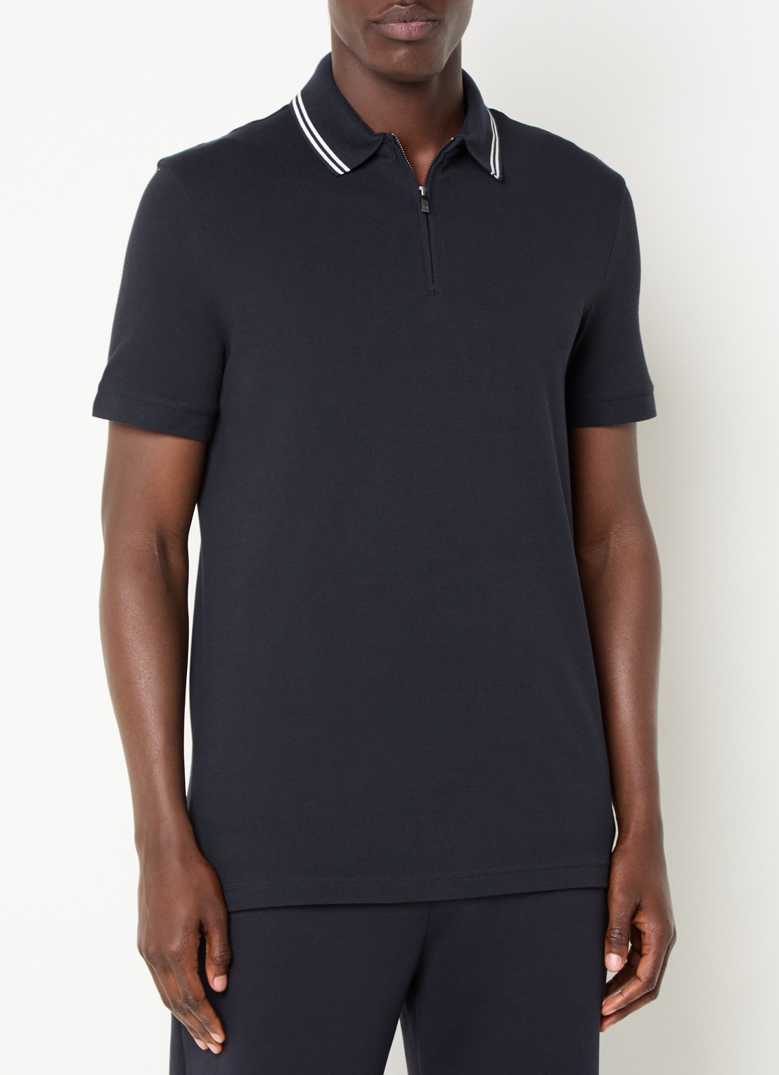 Armani Regular fit polo van piqué katoen met halve rits - detail 2 donkerblauw