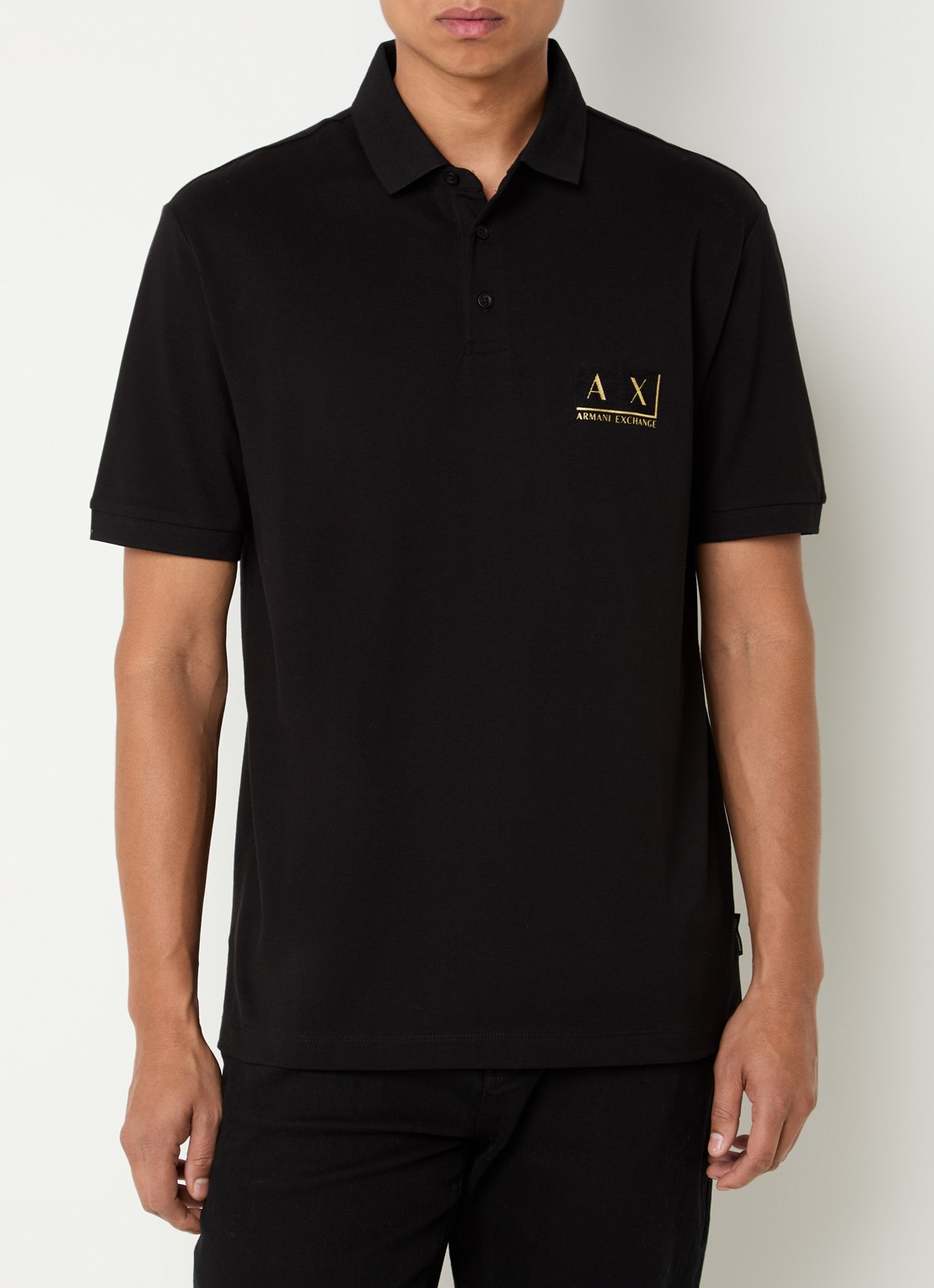 Armani Regular fit polo van piqué katoen met logo - detail 4 zwart