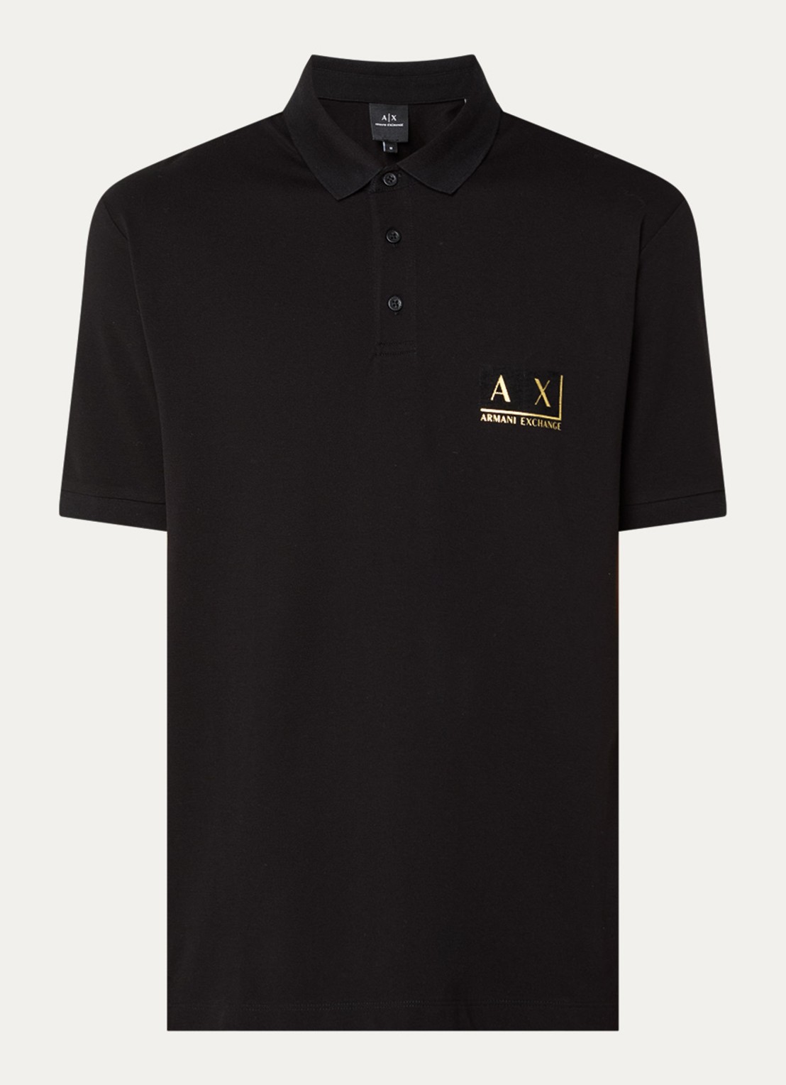 Armani Regular fit polo van piqué katoen met logo - voorkant 2 zwart