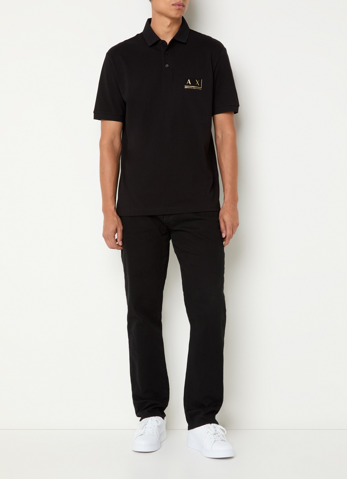 Armani Regular fit polo van piqué katoen met logo - voorkant 3 zwart