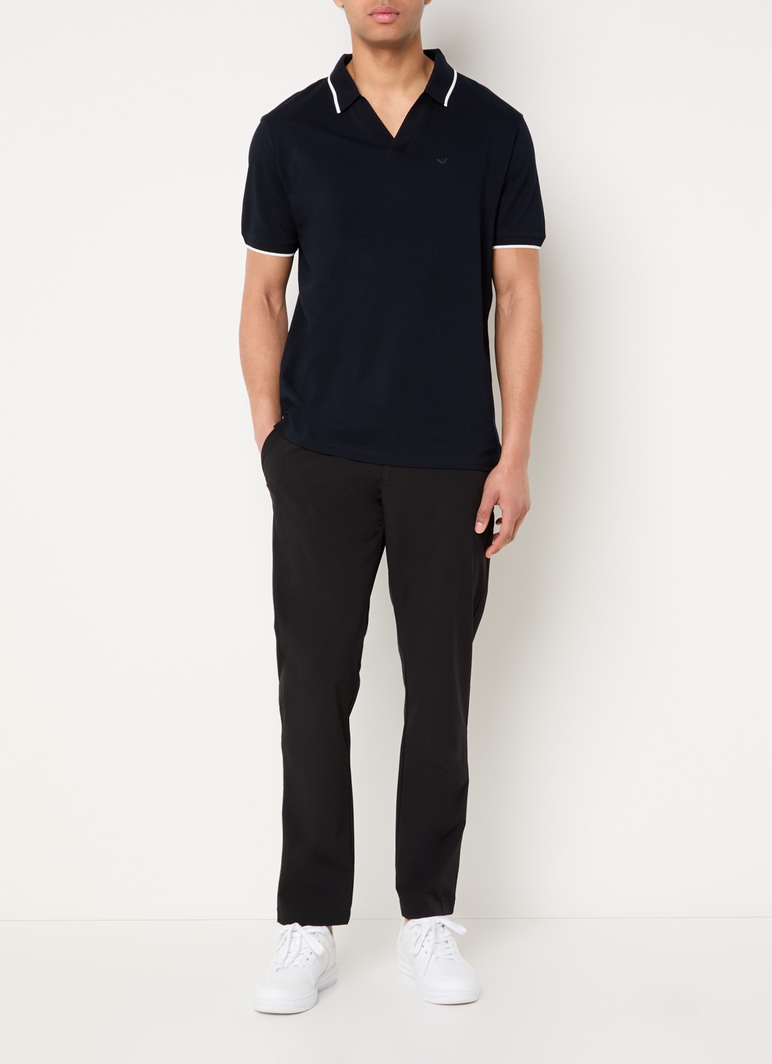 Armani Regular fit polo van piqué katoen met logo - voorkant 3 donkerblauw