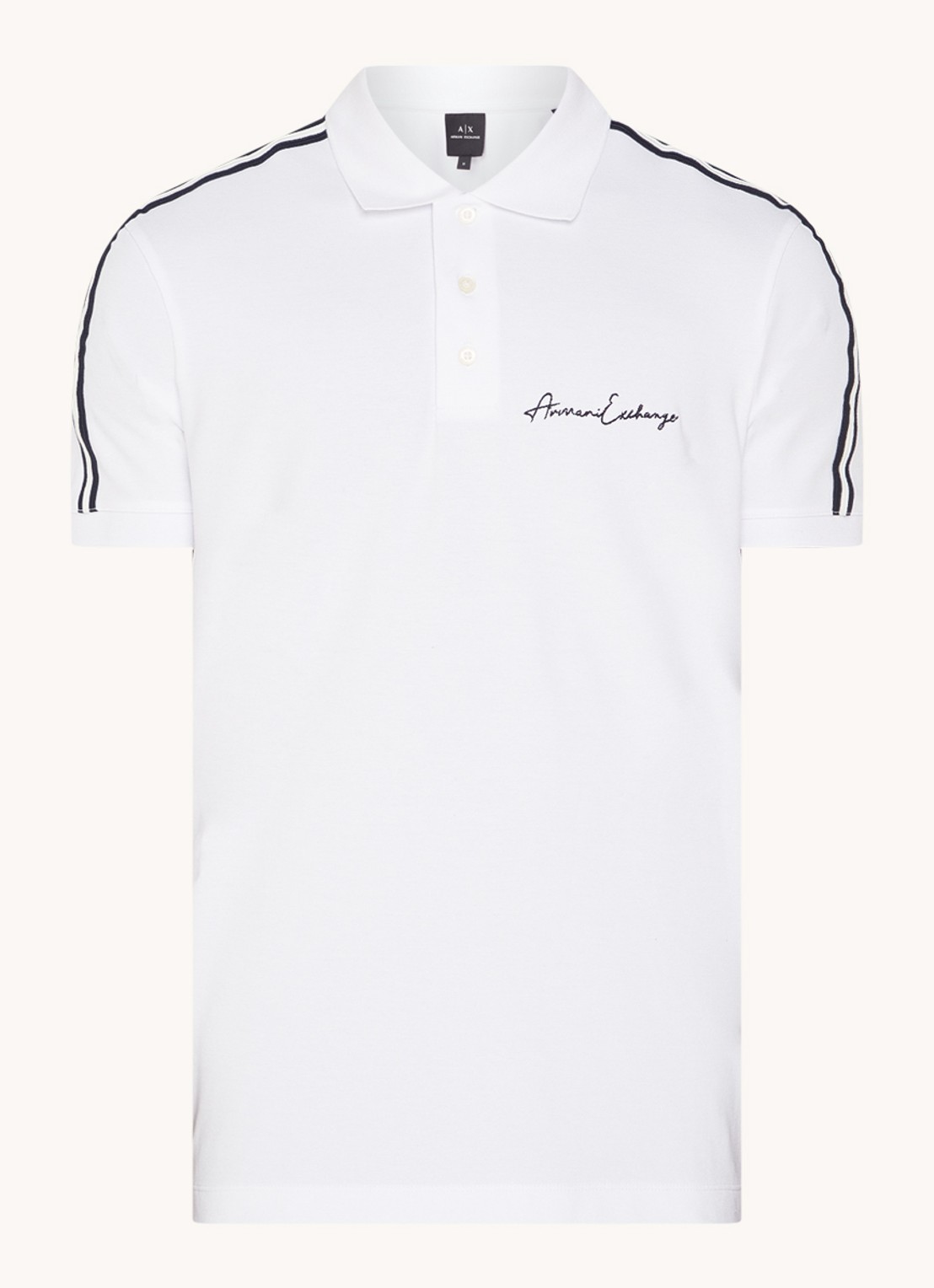 Armani Regular fit polo van piqué katoen met logoborduring - voorkant 2 wit
