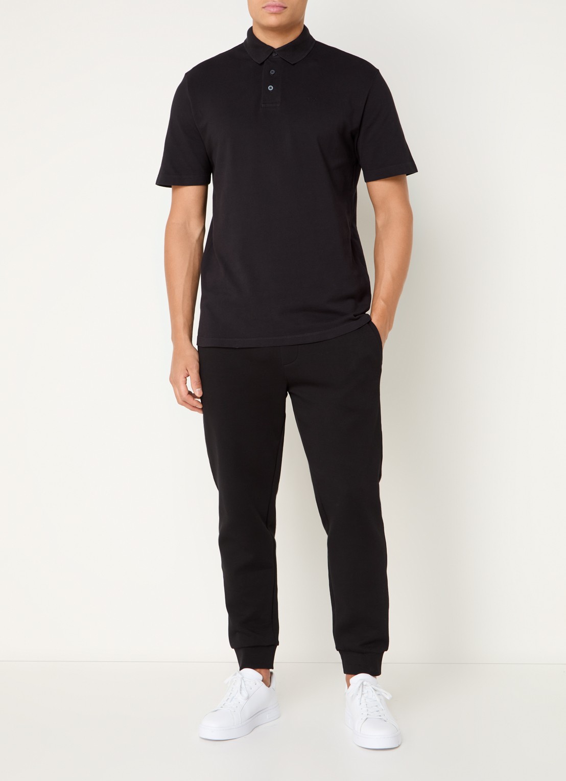 Armani Regular fit polo van piqué katoen met logoborduring - voorkant 3 donkerblauw