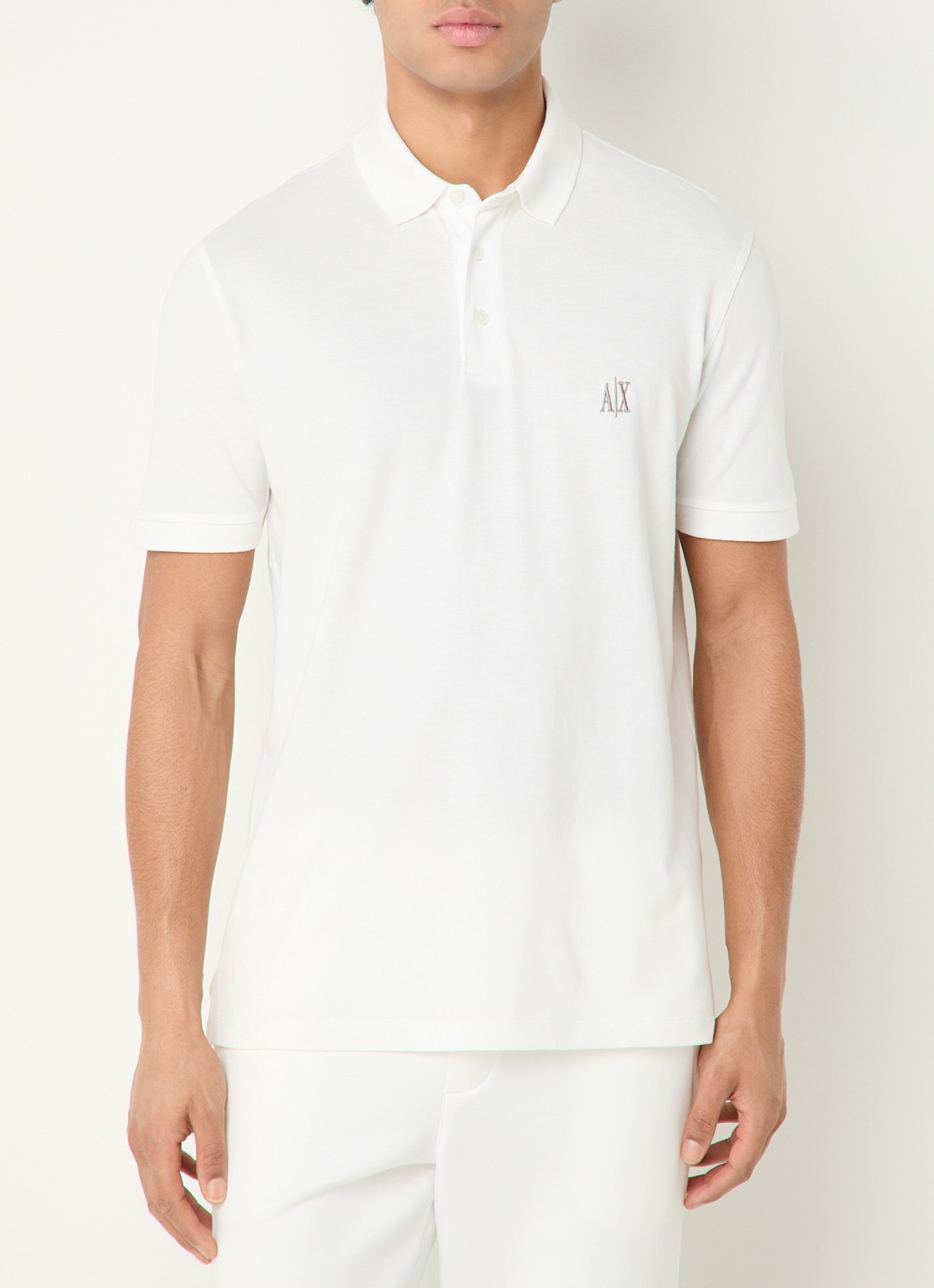 Armani Regular fit polo van piqué katoen met logoborduring - detail 4 gebroken wit