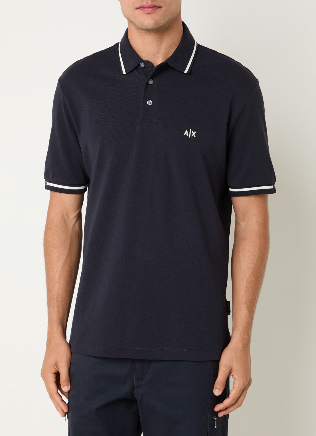 Armani Regular fit polo van piqué katoen met logoborduring - detail donkerblauw