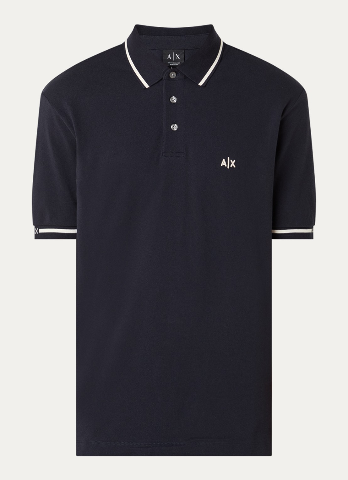 Armani Regular fit polo van piqué katoen met logoborduring - voorkant 2 donkerblauw