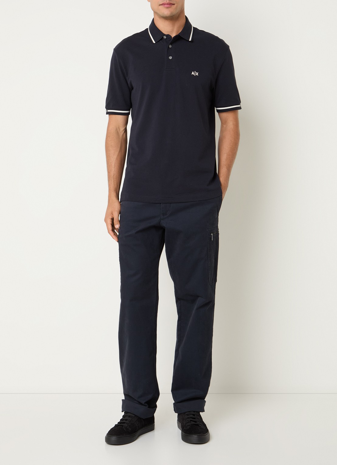 Armani Regular fit polo van piqué katoen met logoborduring - voorkant 3 donkerblauw
