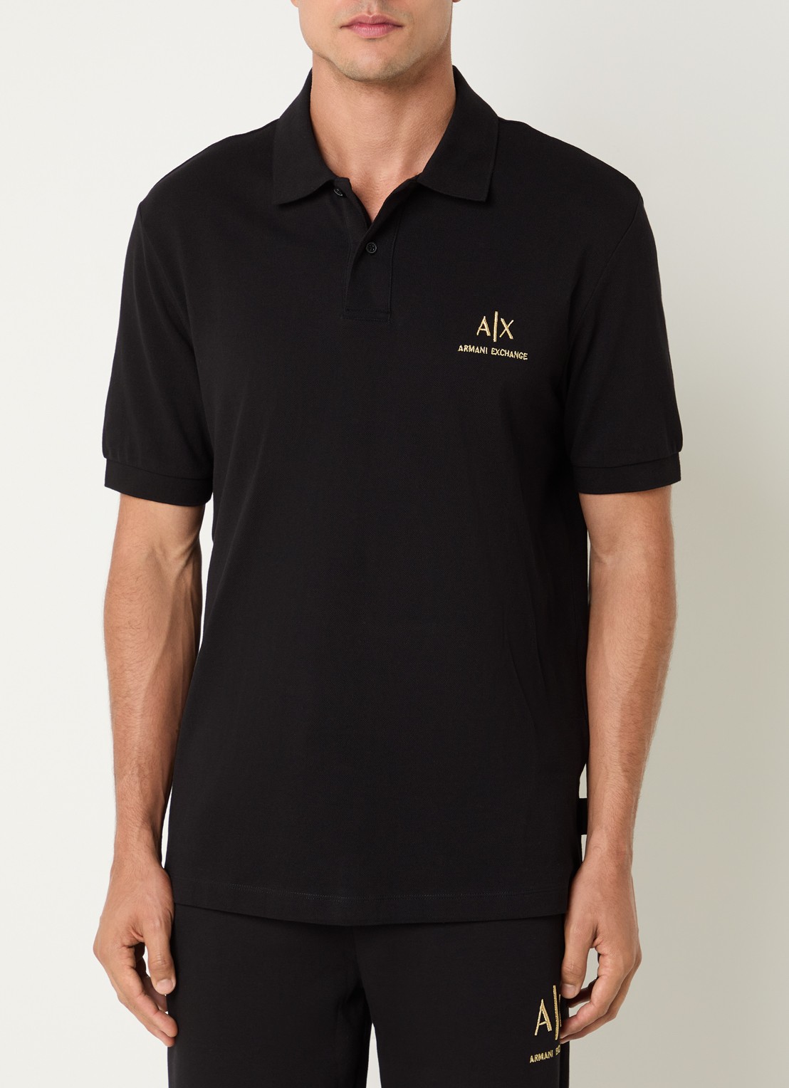 Armani Regular fit polo van piqué katoen met logoborduring - detail 3 zwart