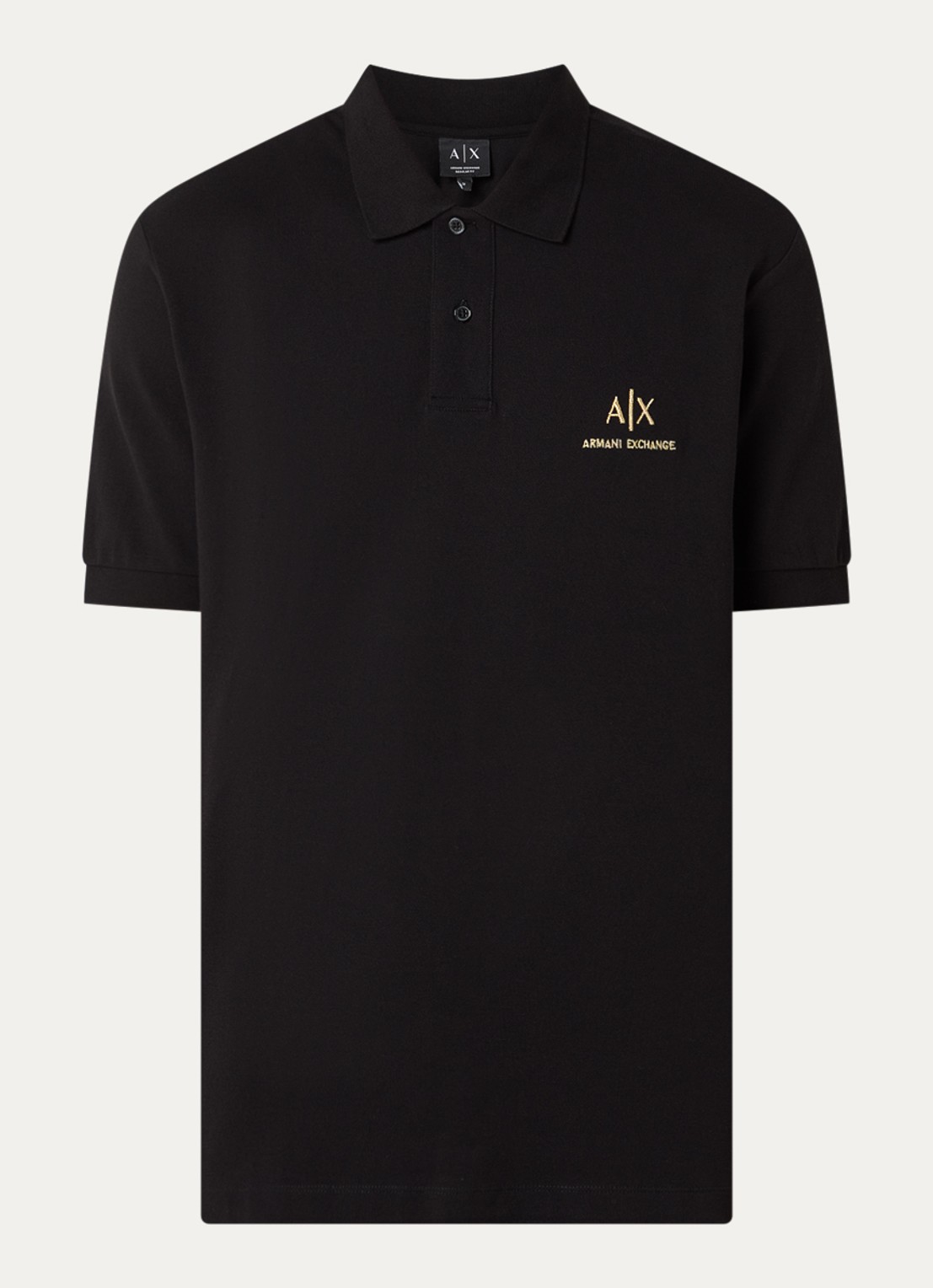 Armani Regular fit polo van piqué katoen met logoborduring - voorkant zwart