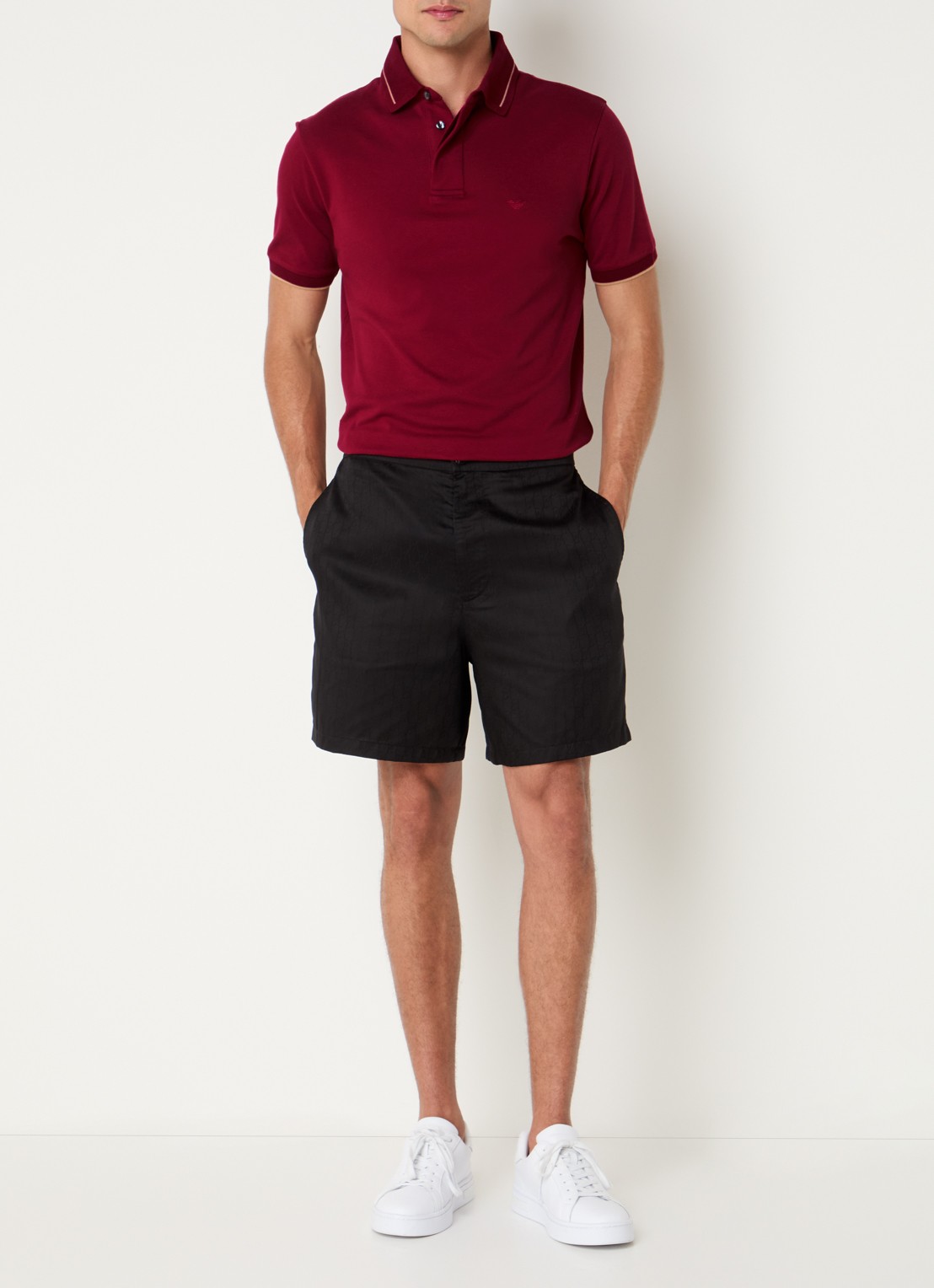 Armani Regular fit polo van piqué katoen met logoborduring - voorkant 4 donkerrood