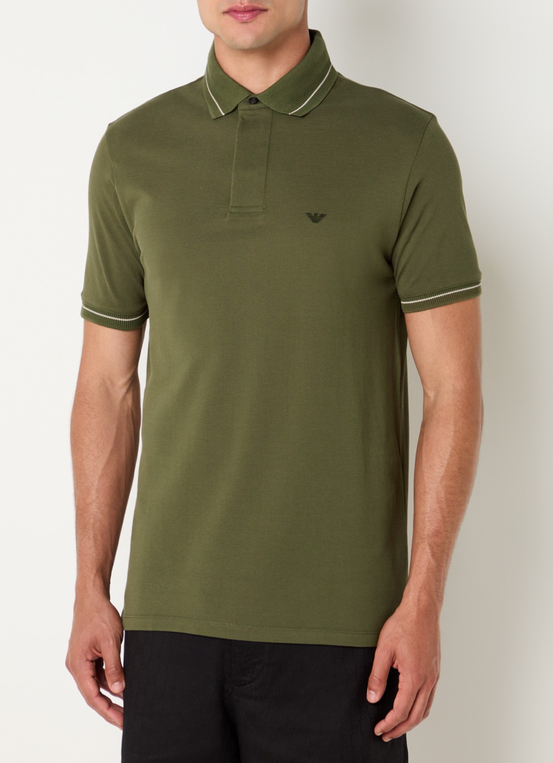 Armani Regular fit polo van piqué katoen met logoborduring - detail 2 legergroen