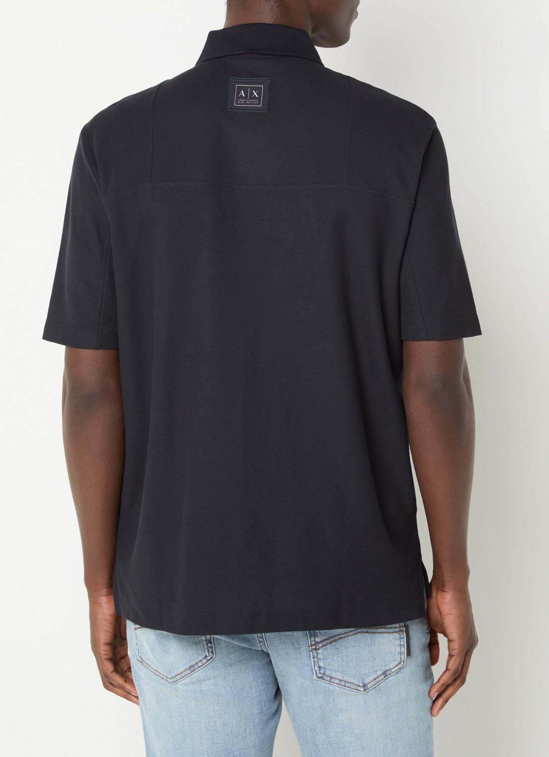 Armani Regular fit polo van piqué katoen - achterkant donkerblauw