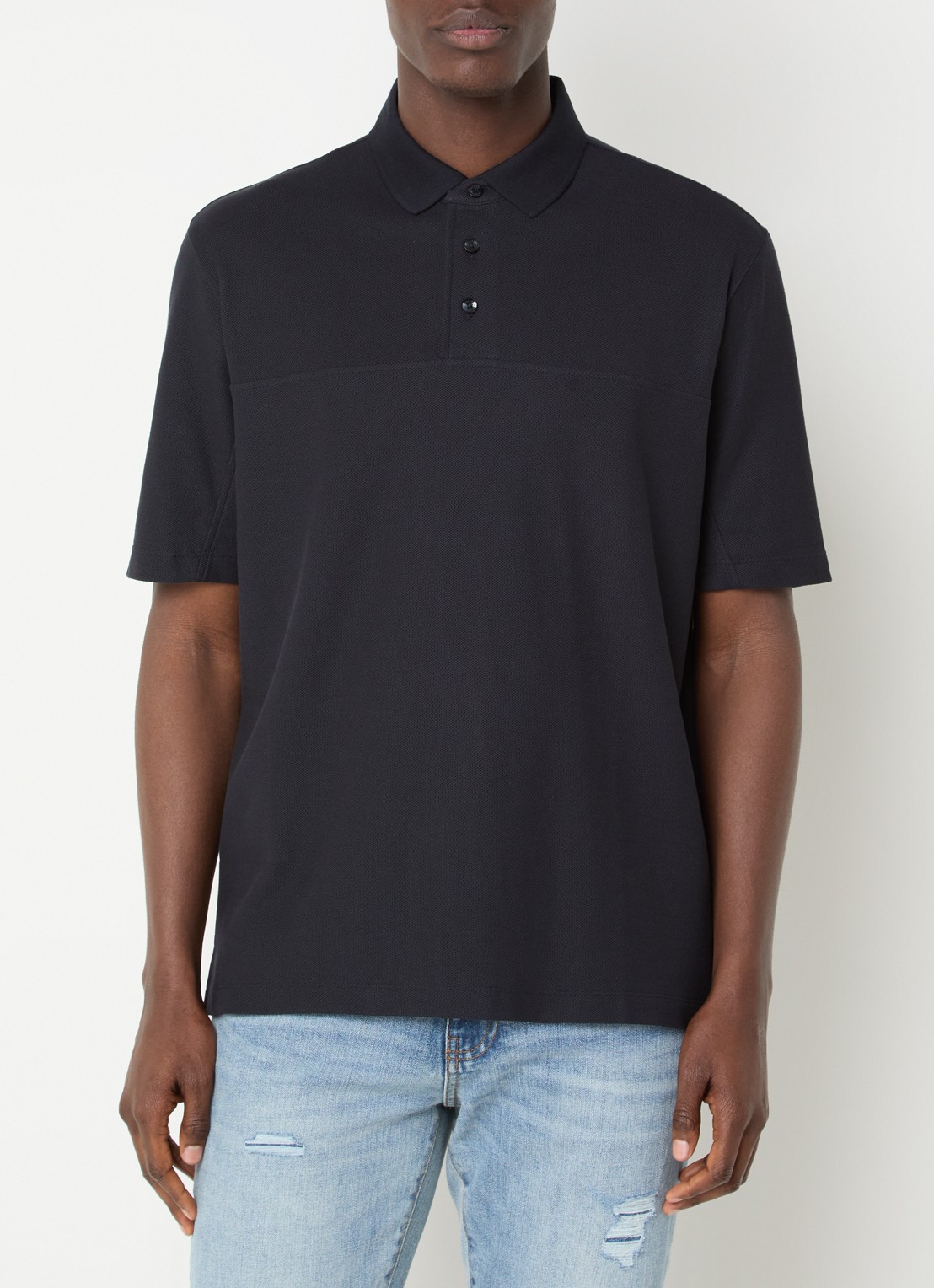 Armani Regular fit polo van piqué katoen - detail 2 donkerblauw