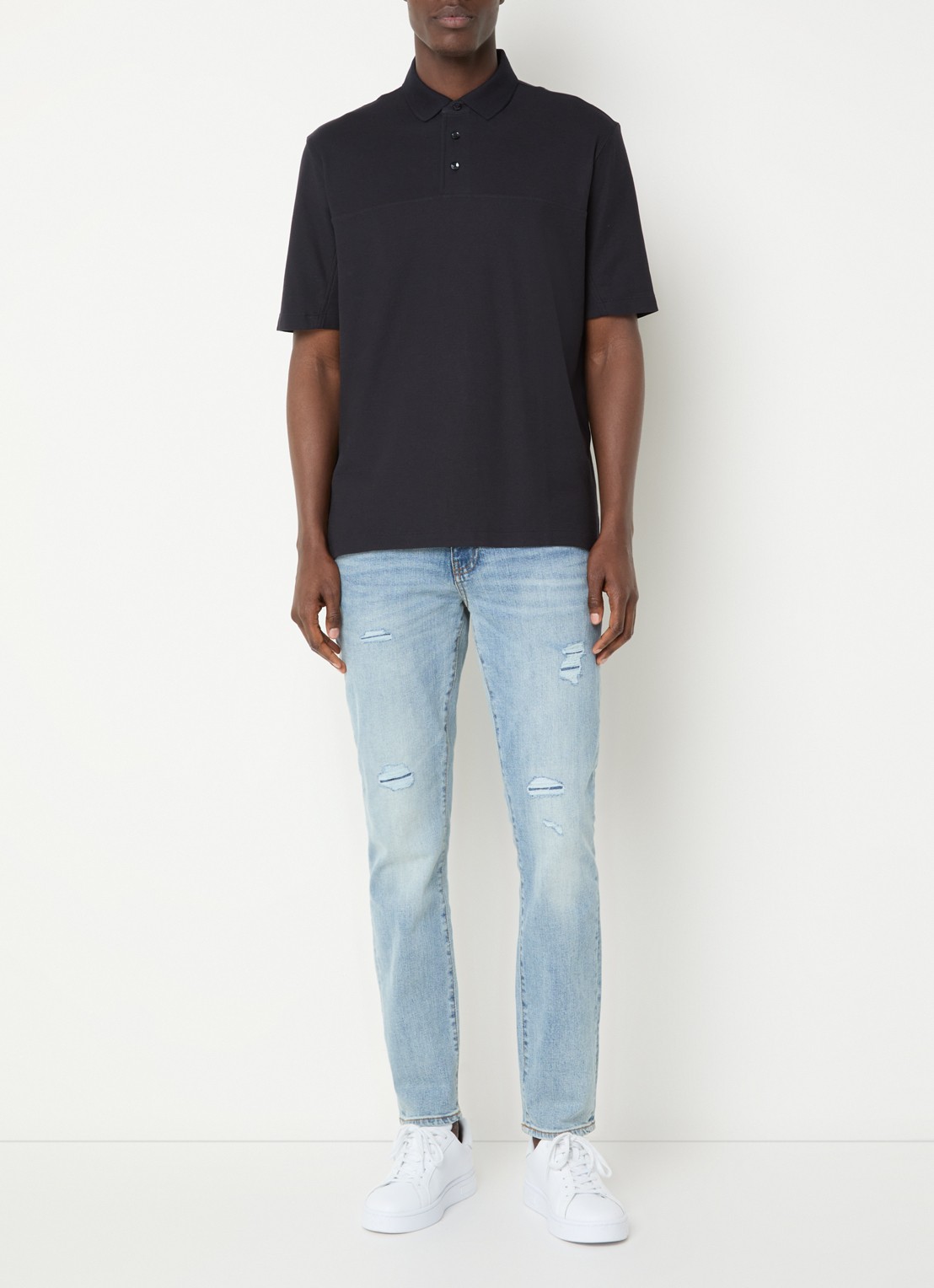 Armani Regular fit polo van piqué katoen - voorkant 4 donkerblauw