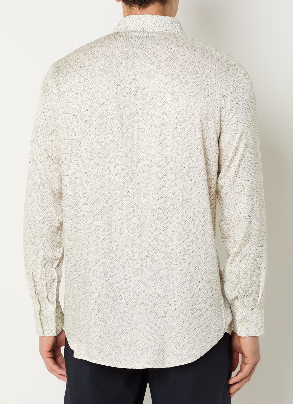 Armani Regulat fit overhemd van satijn met logoprint - achterkant 2 gebroken wit
