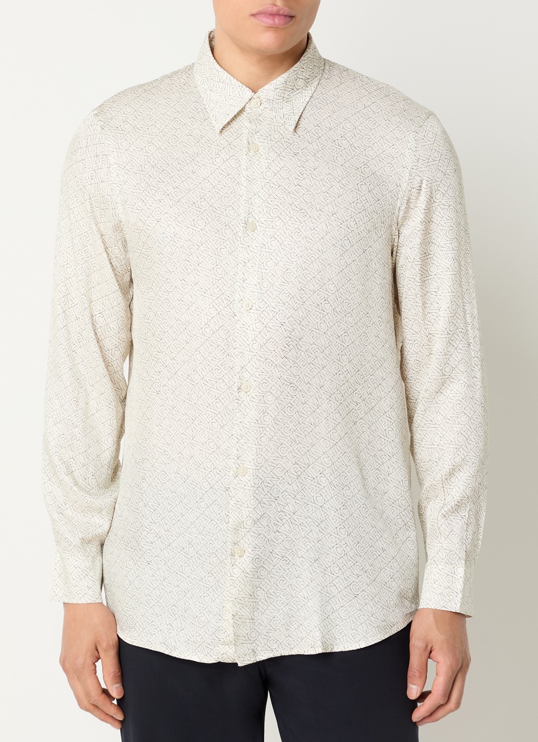 Armani Regulat fit overhemd van satijn met logoprint - detail gebroken wit