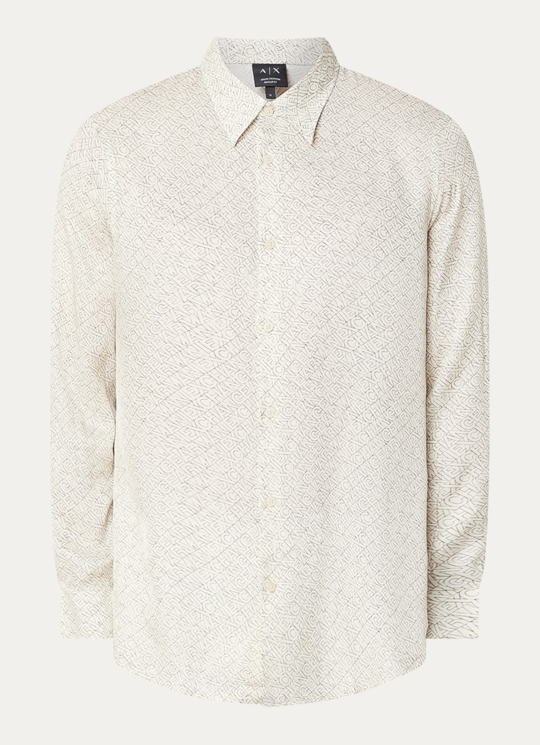 Armani Regulat fit overhemd van satijn met logoprint - voorkant 3 gebroken wit