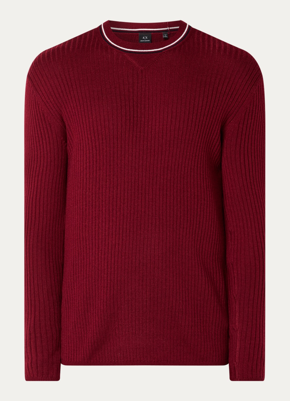 Armani Ribgebreide pullover in scheerwolblend - voorkant 3 donkerrood