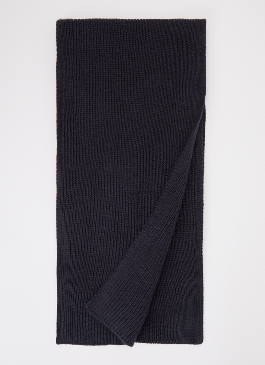 Armani Ribgebreide sjaal in wolblend 190 x 25 cm - voorkant donkerblauw