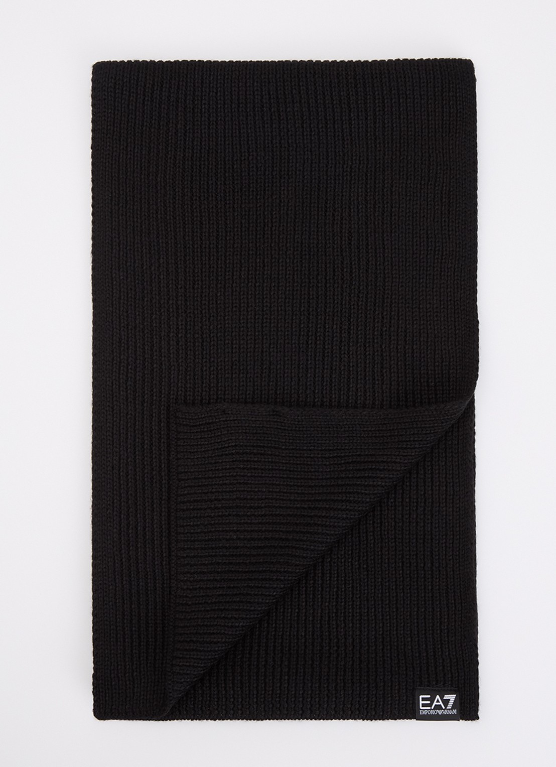 Armani Ribgebreide sjaal in wolblend 190 x 25 cm - voorkant zwart