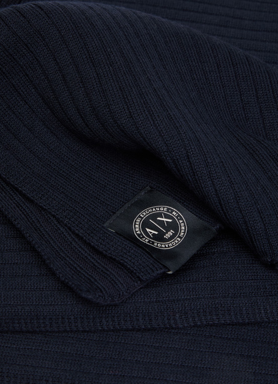 Armani Ribgebreide sjaal in wolblend 200 x 30 cm - detail donkerblauw