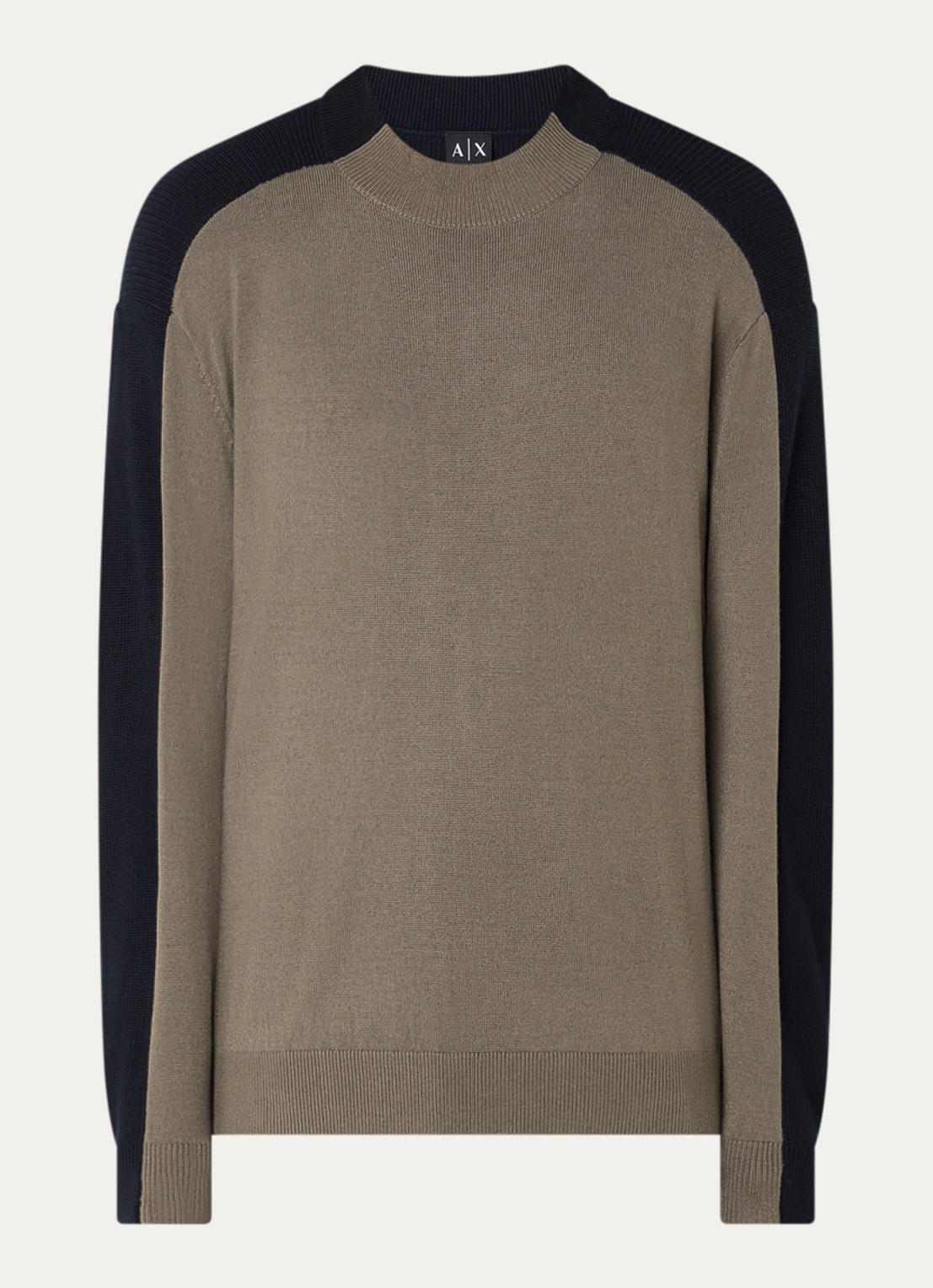 Armani Ribgebreide trui in scheerwolblend - voorkant donkerkhaki