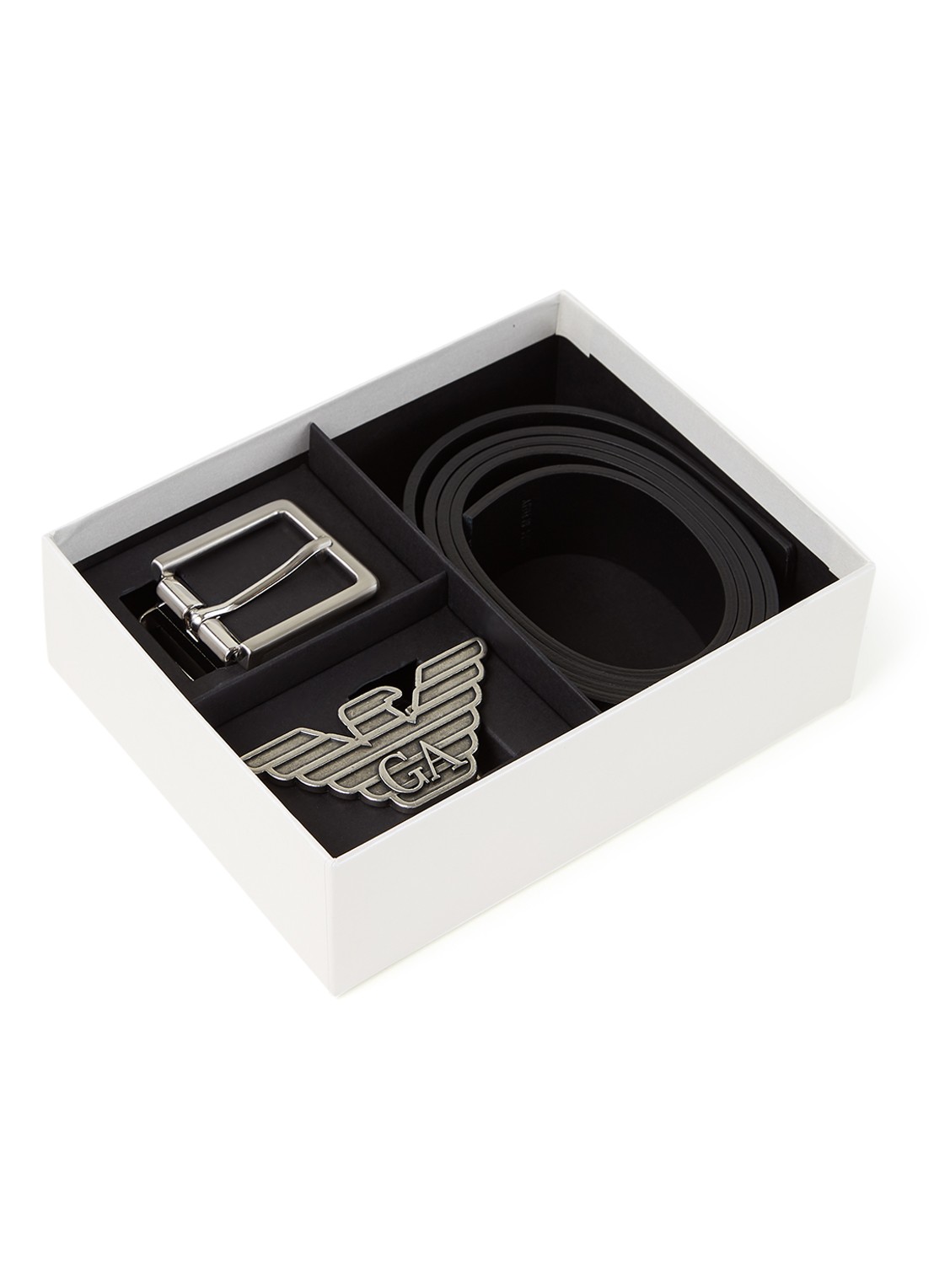 Armani Riem van leer in giftbox - voorkant 2 zwart