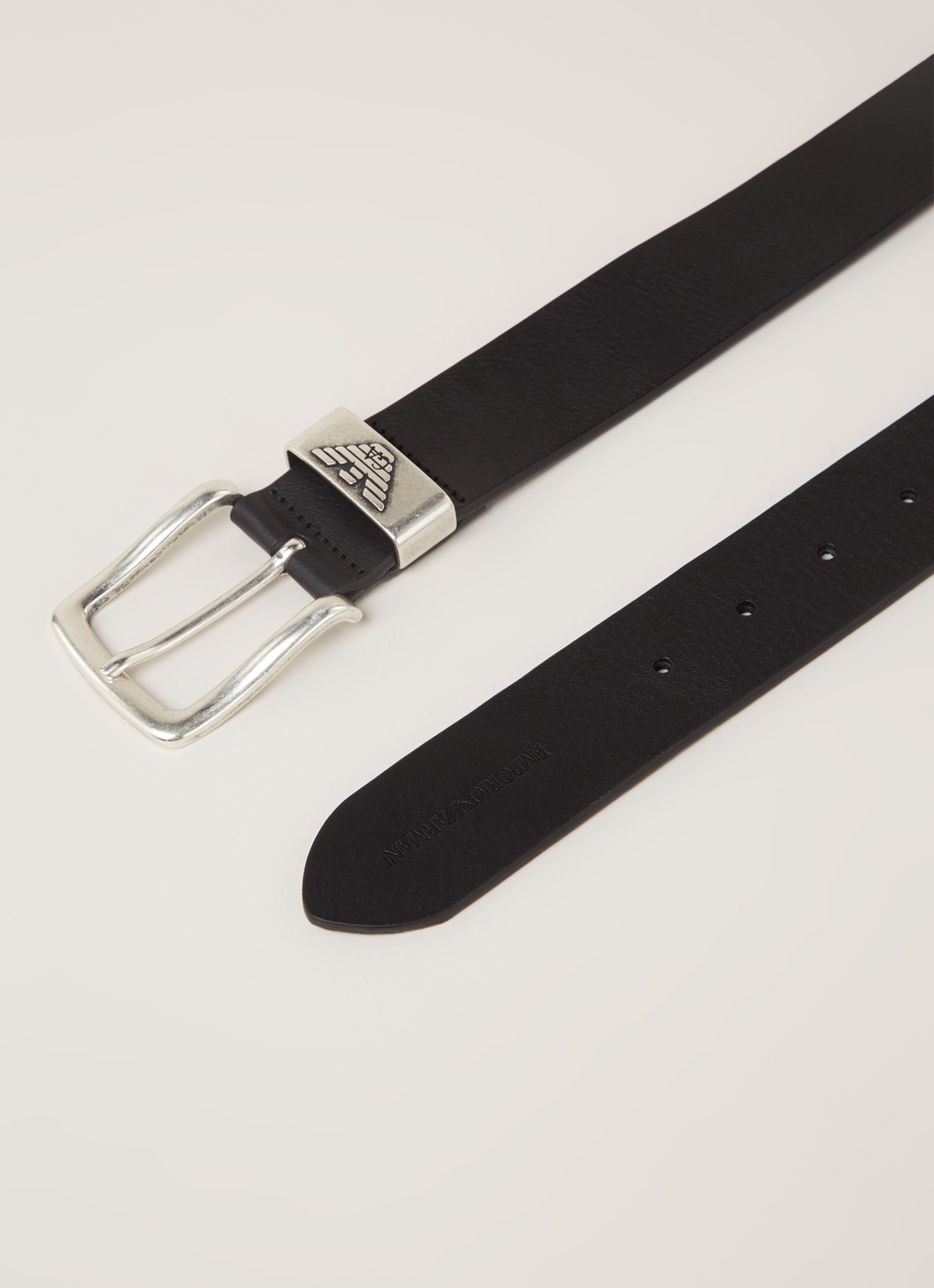 Armani Riem van leer met logo - detail 3 zwart