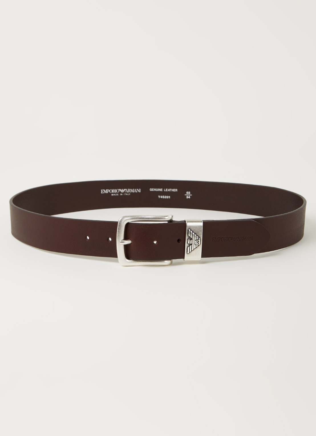 Armani Riem van leer met logo - voorkant 2 donkerbruin
