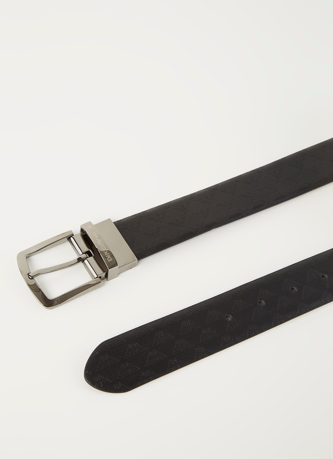 Armani Riem van leer met logoprint - detail zwart