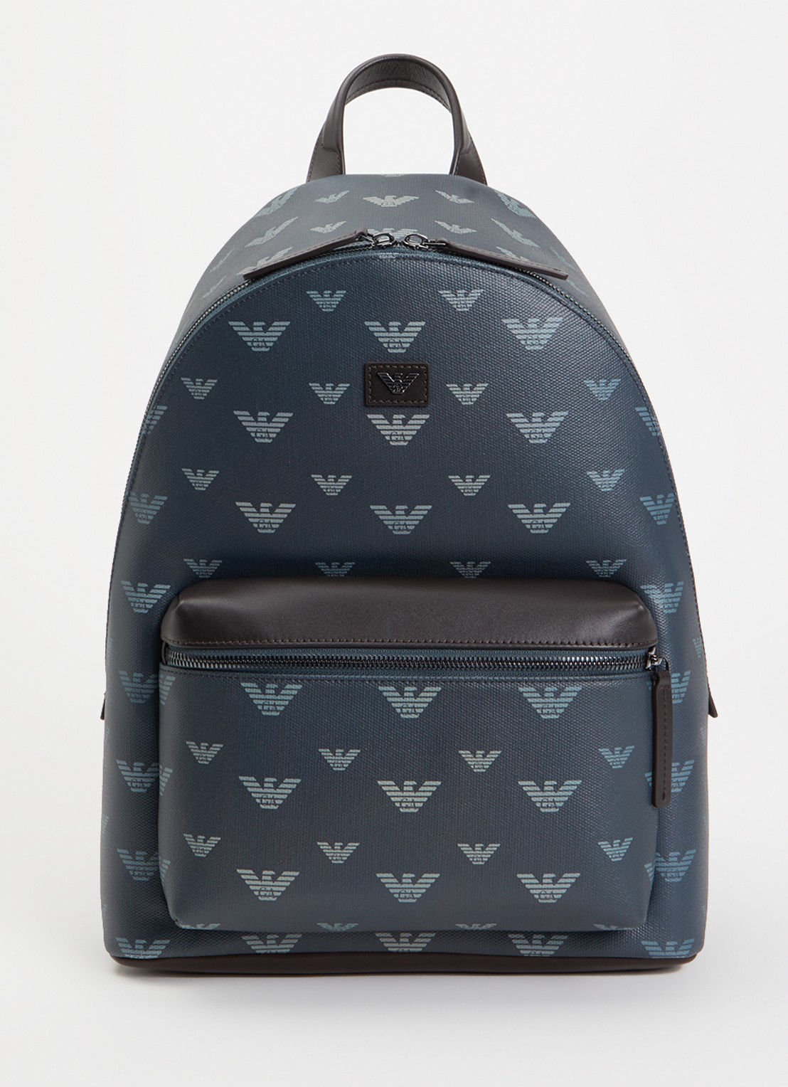 Armani Rugzak van canvas met logoprint en details van leer - voorkant 2 blauwgrijs
