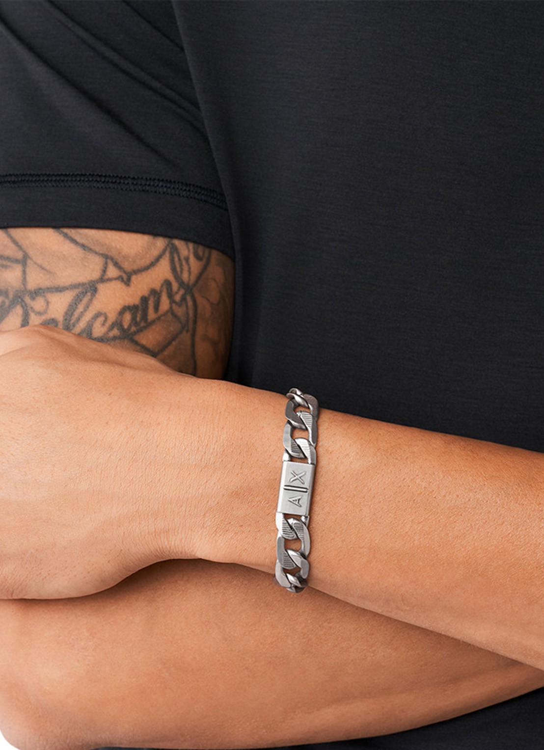 Armani Schakelarmband met logo AXG0077040 - voorkant 3 zilver