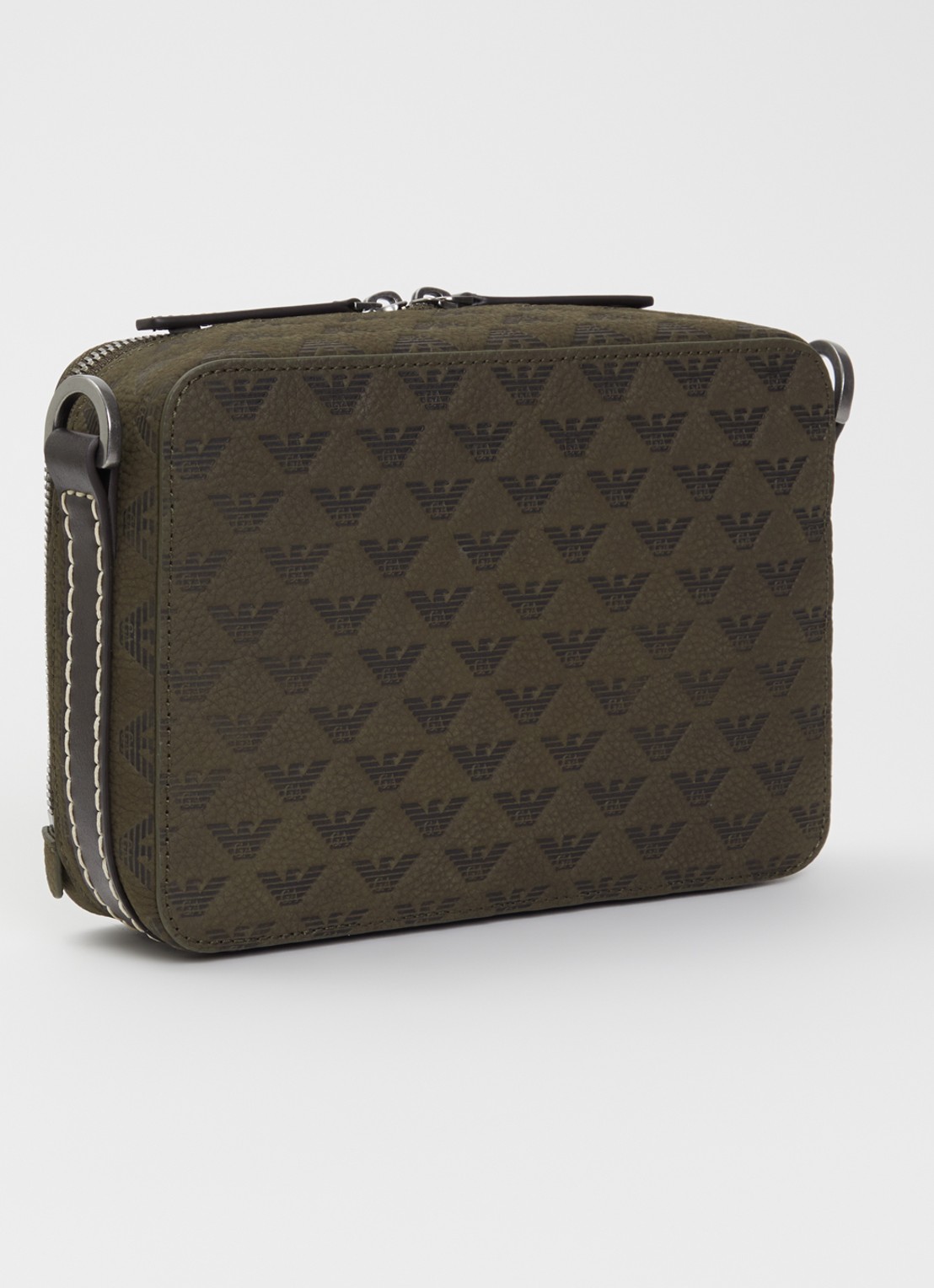 Armani Schoudertas met details van leer en logoprint  - achterkant olijfgroen