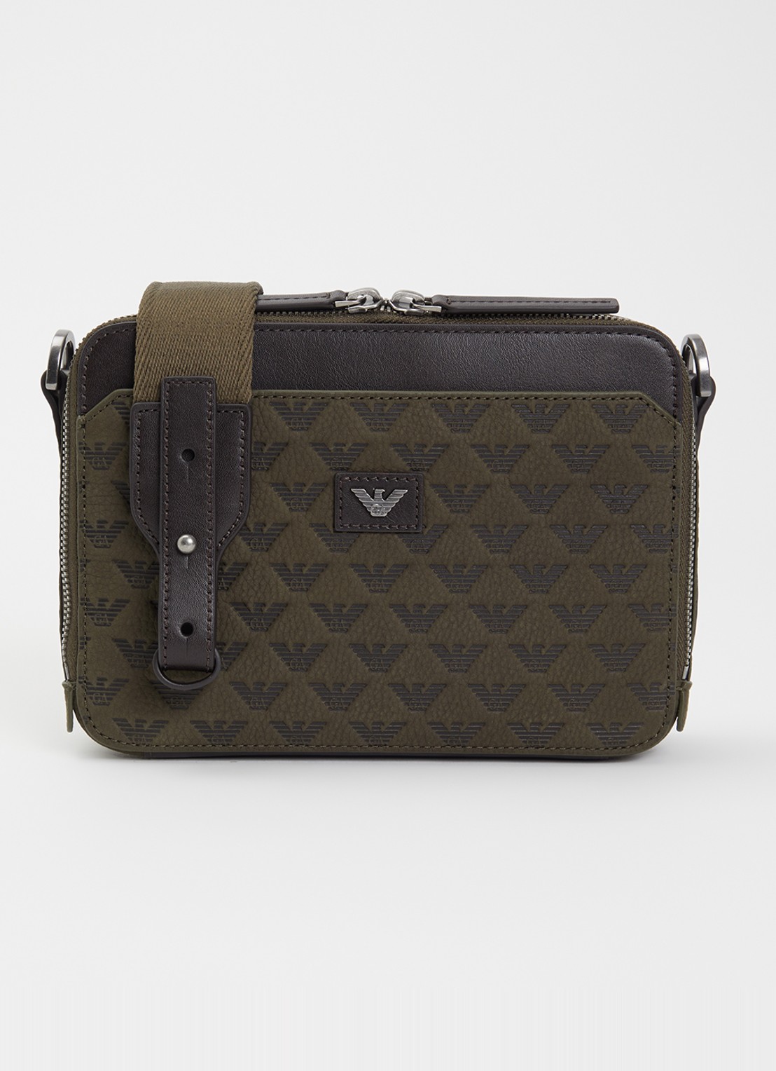 Armani Schoudertas met details van leer en logoprint  - voorkant 2 olijfgroen