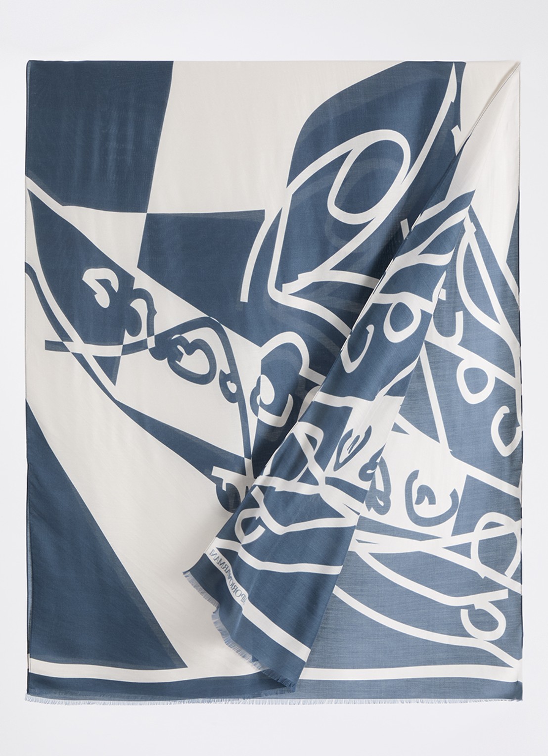 Armani Sjaal in zijdeblend met print 180 x 70 cm - detail 2 staalblauw