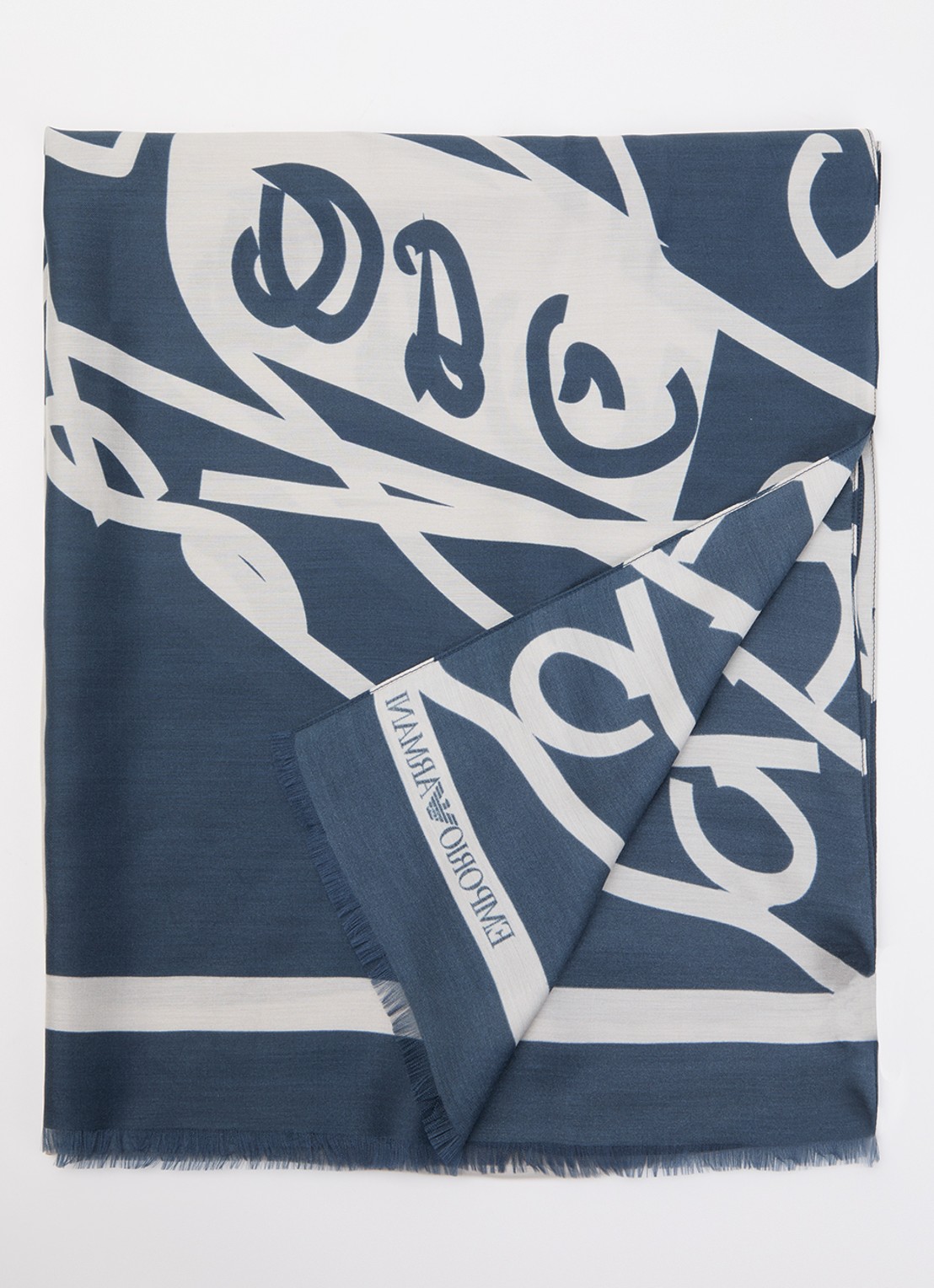 Armani Sjaal in zijdeblend met print 180 x 70 cm - voorkant staalblauw