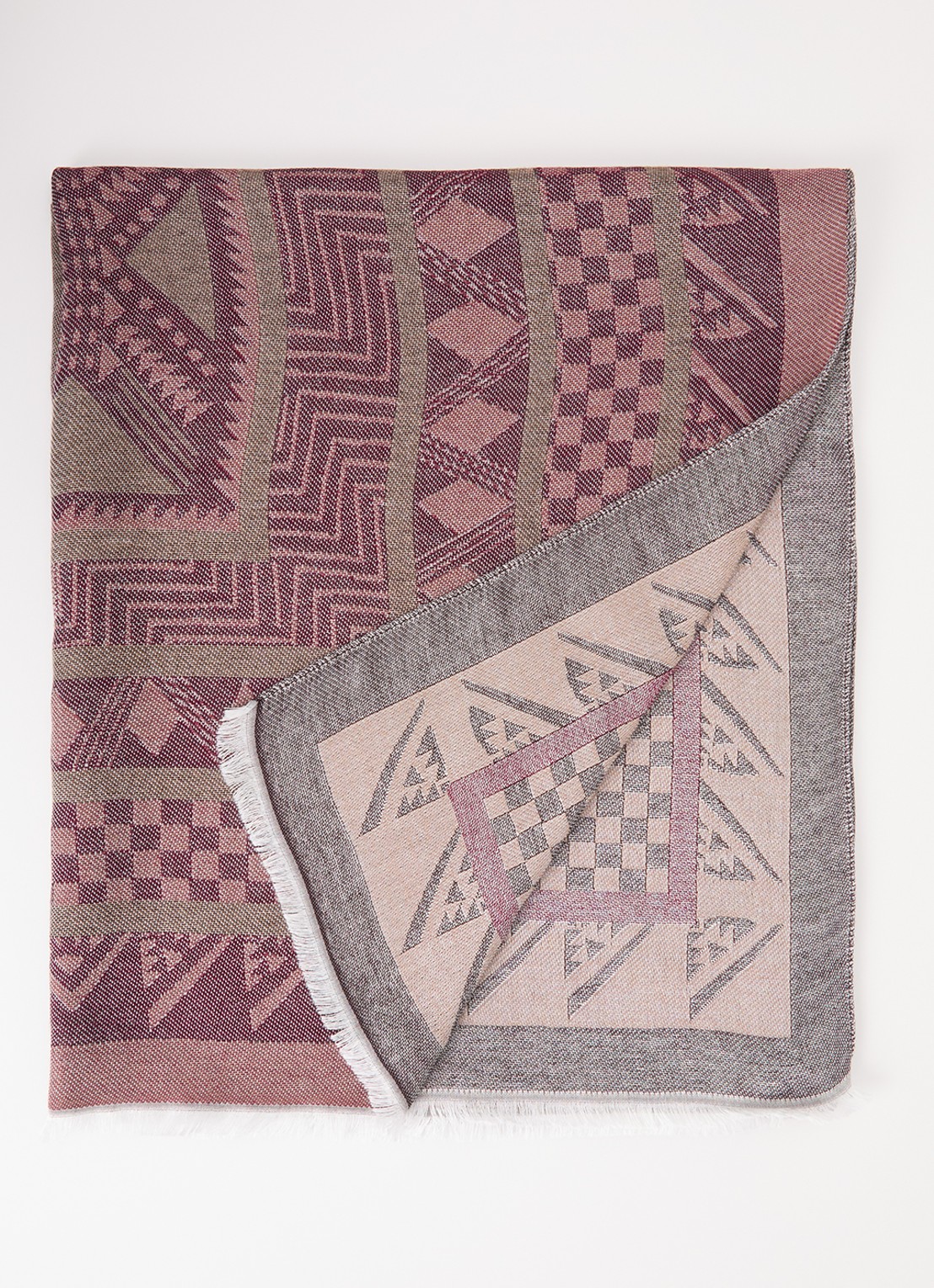 Armani Sjaal met jacquard dessin 120 x 120 cm - voorkant 3 aubergine