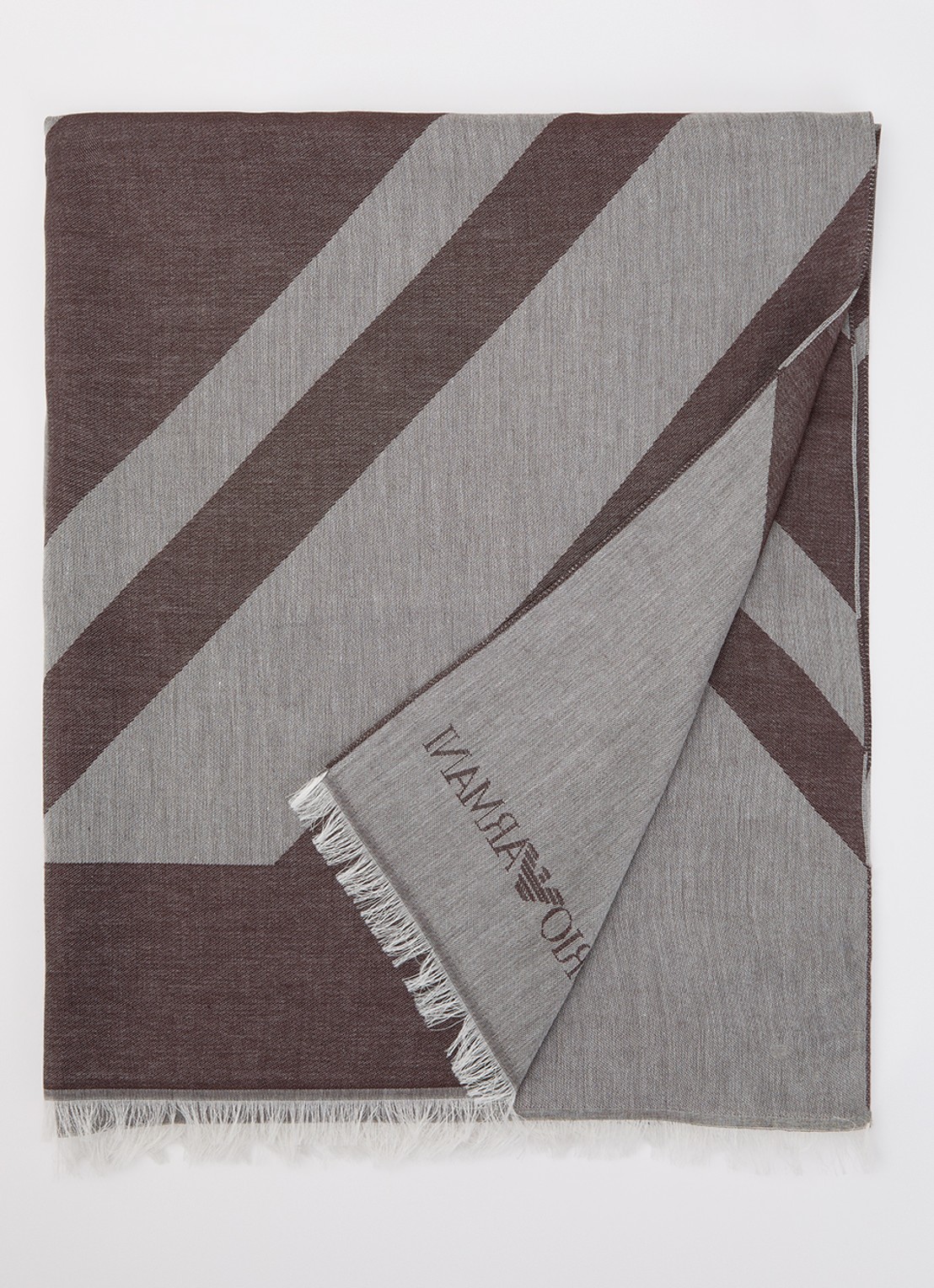 Armani Sjaal met print en logo 135 x 75 cm  - voorkant 3 bruin