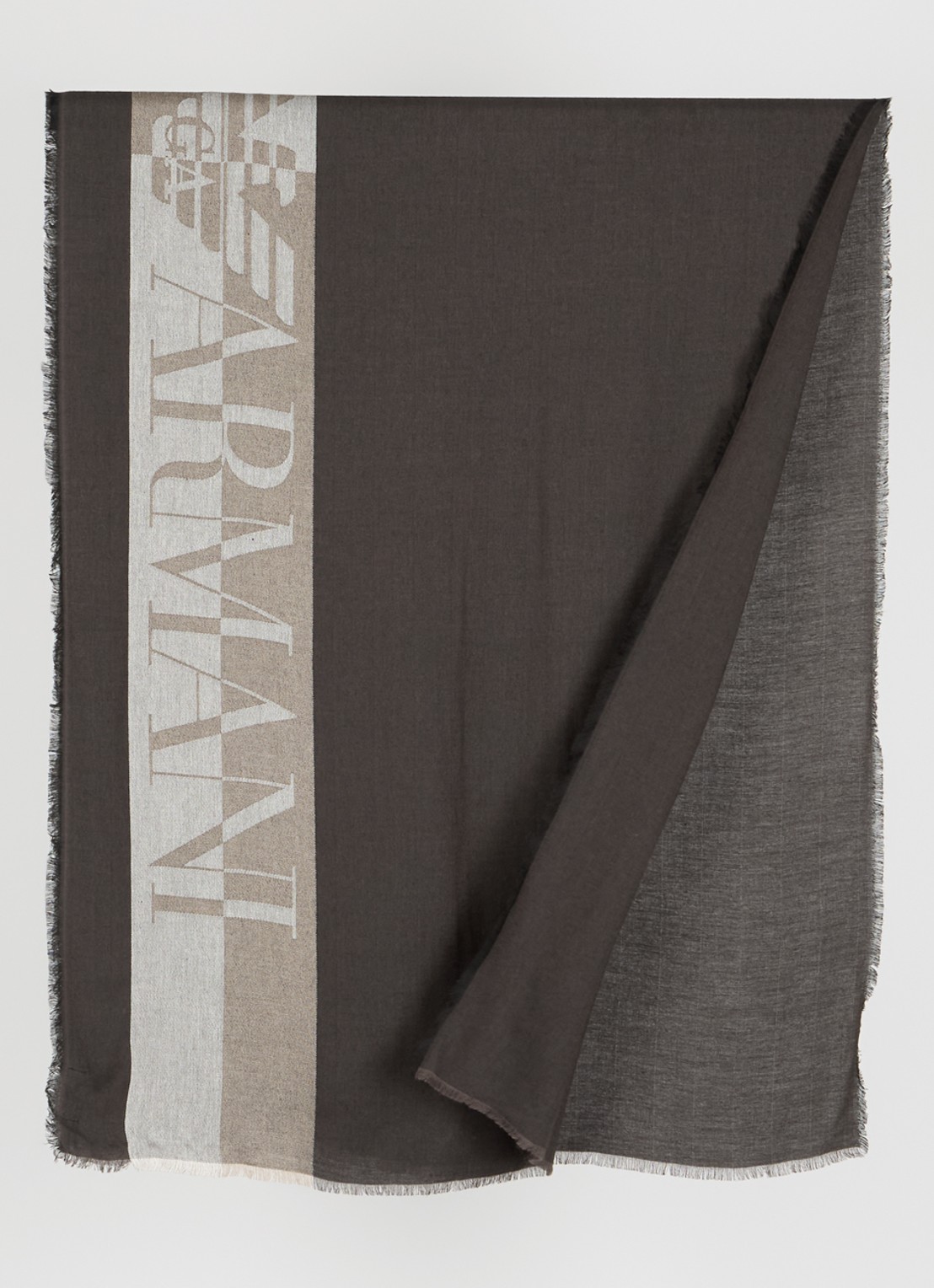 Armani Sjaal van scheerwol met logoprint 65 x 180 cm - detail 2 antraciet
